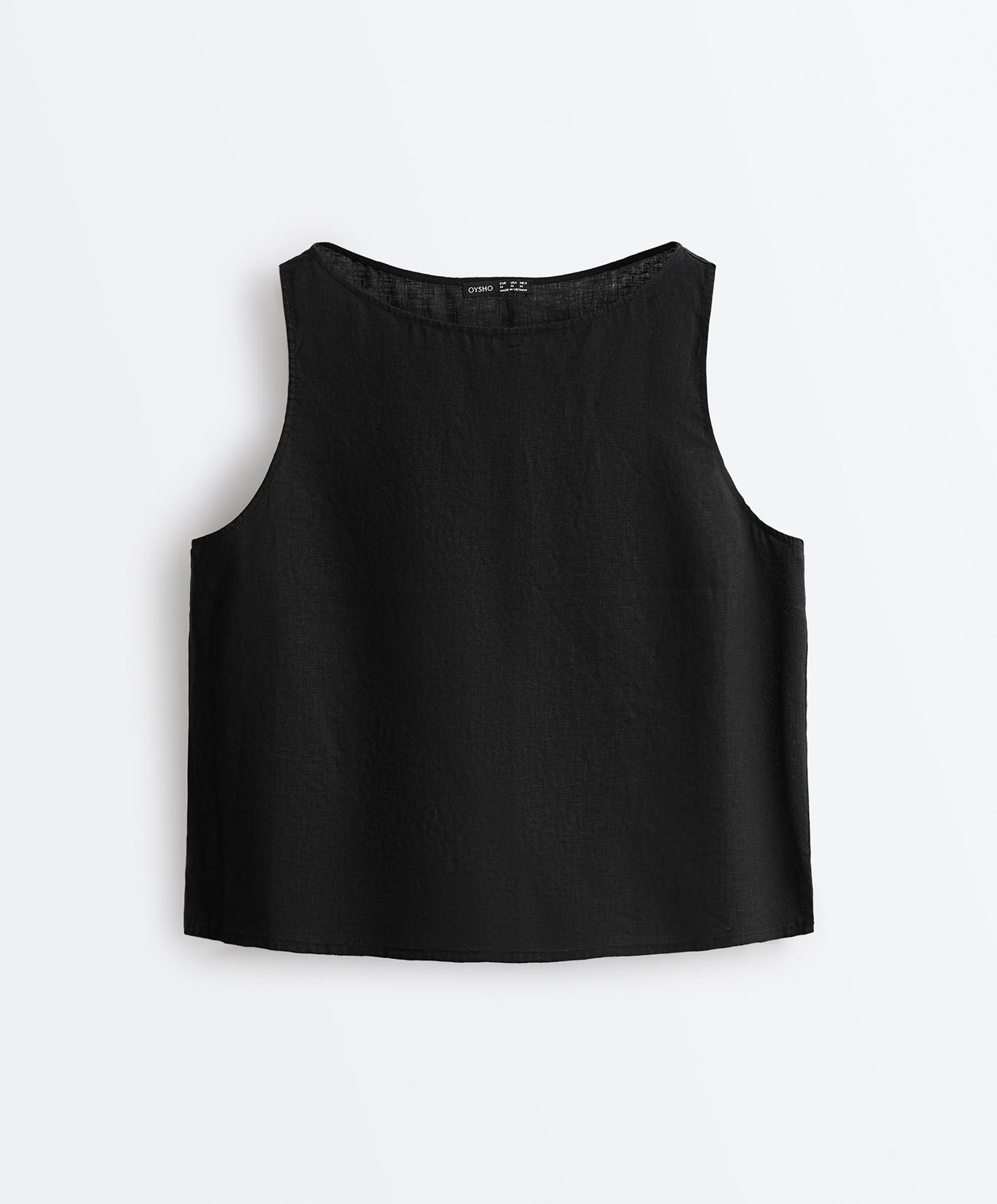 100% linen boxy top — BLACK