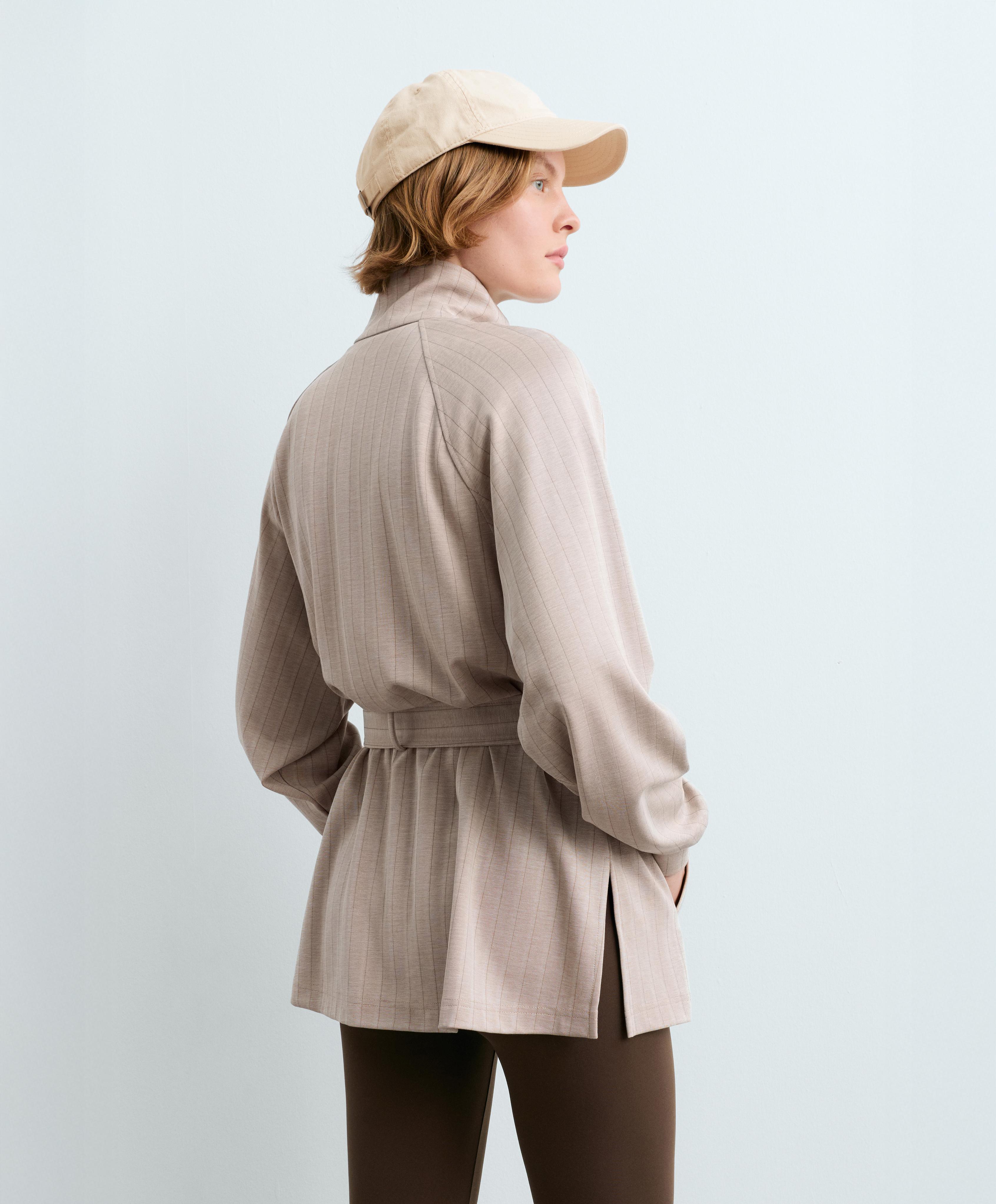 Striped soft-touch belted jacket — SOFT MINK