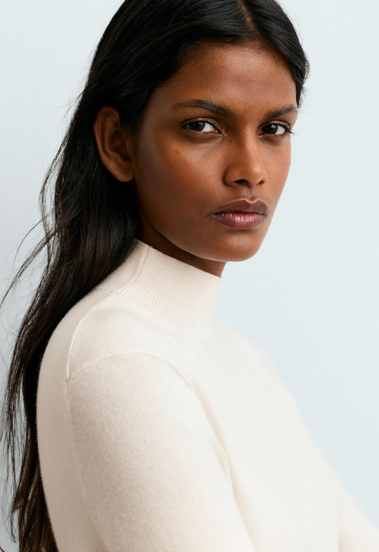 Fine knit jumper with Perkins neck — PALE ECRU