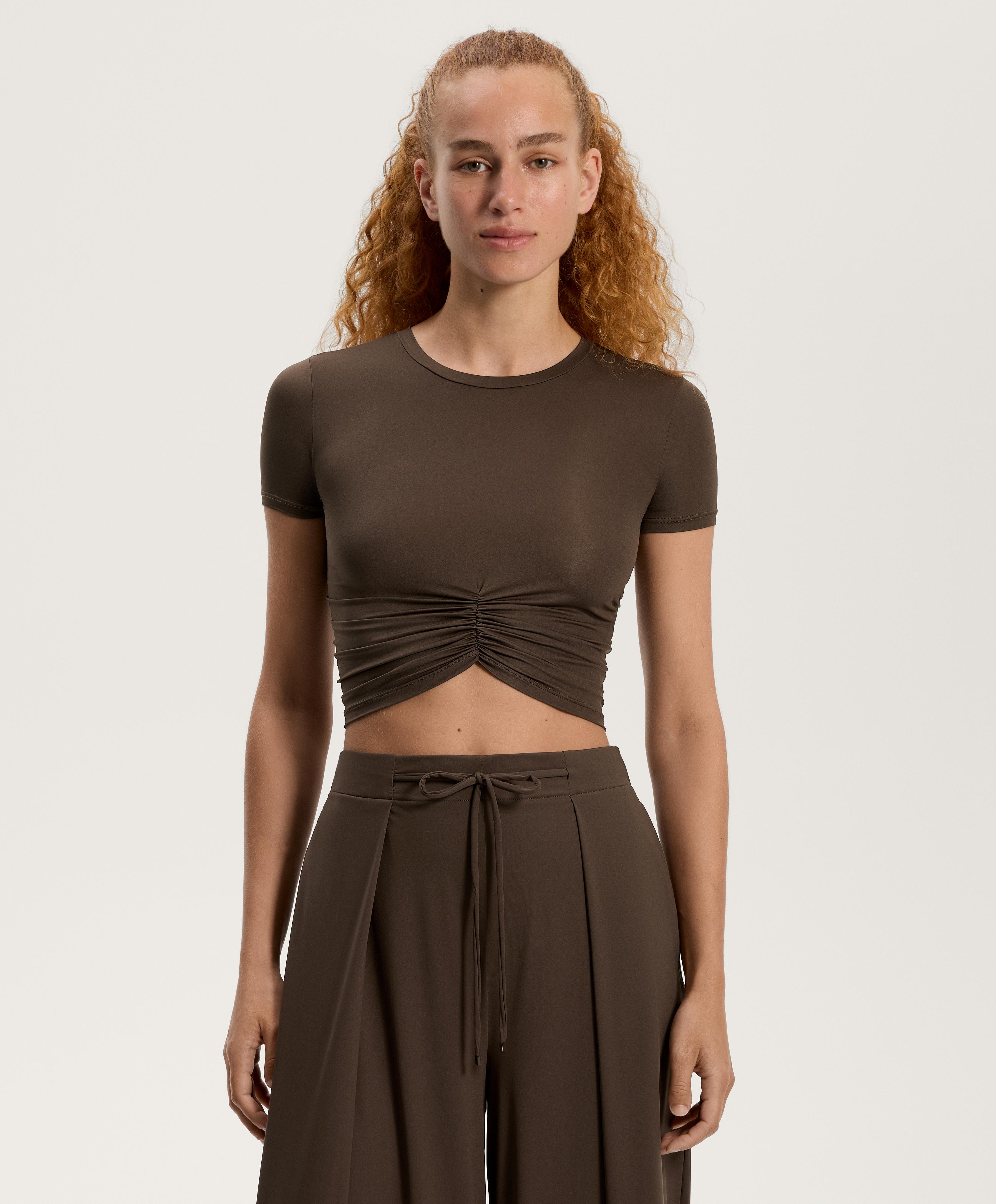 Camiseta crop manga corta frunce