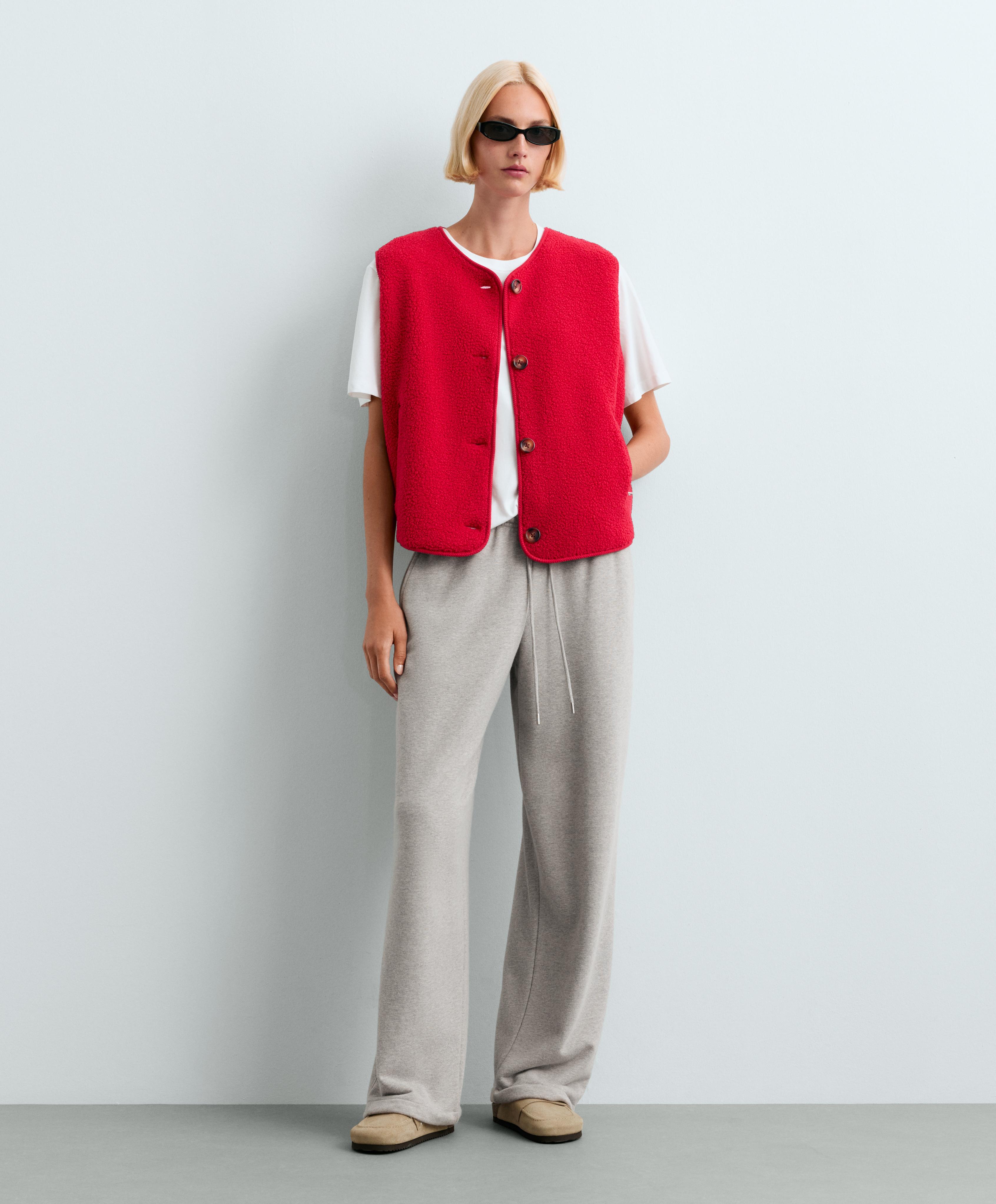 Buttoned faux-shearling gilet — STRAWBERRY