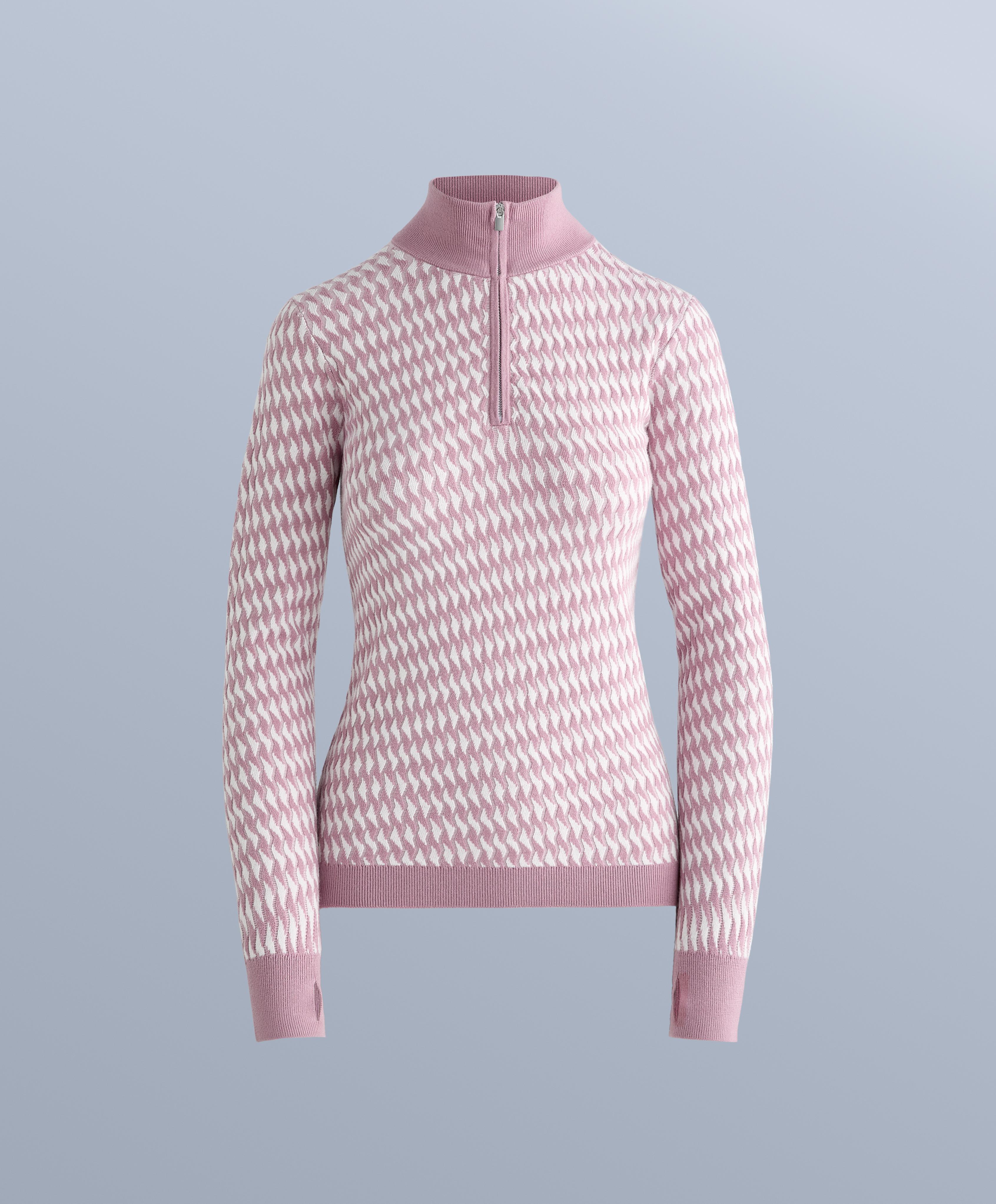 Geometric jacquard knit thermal base layer top — PINK-MAUVE