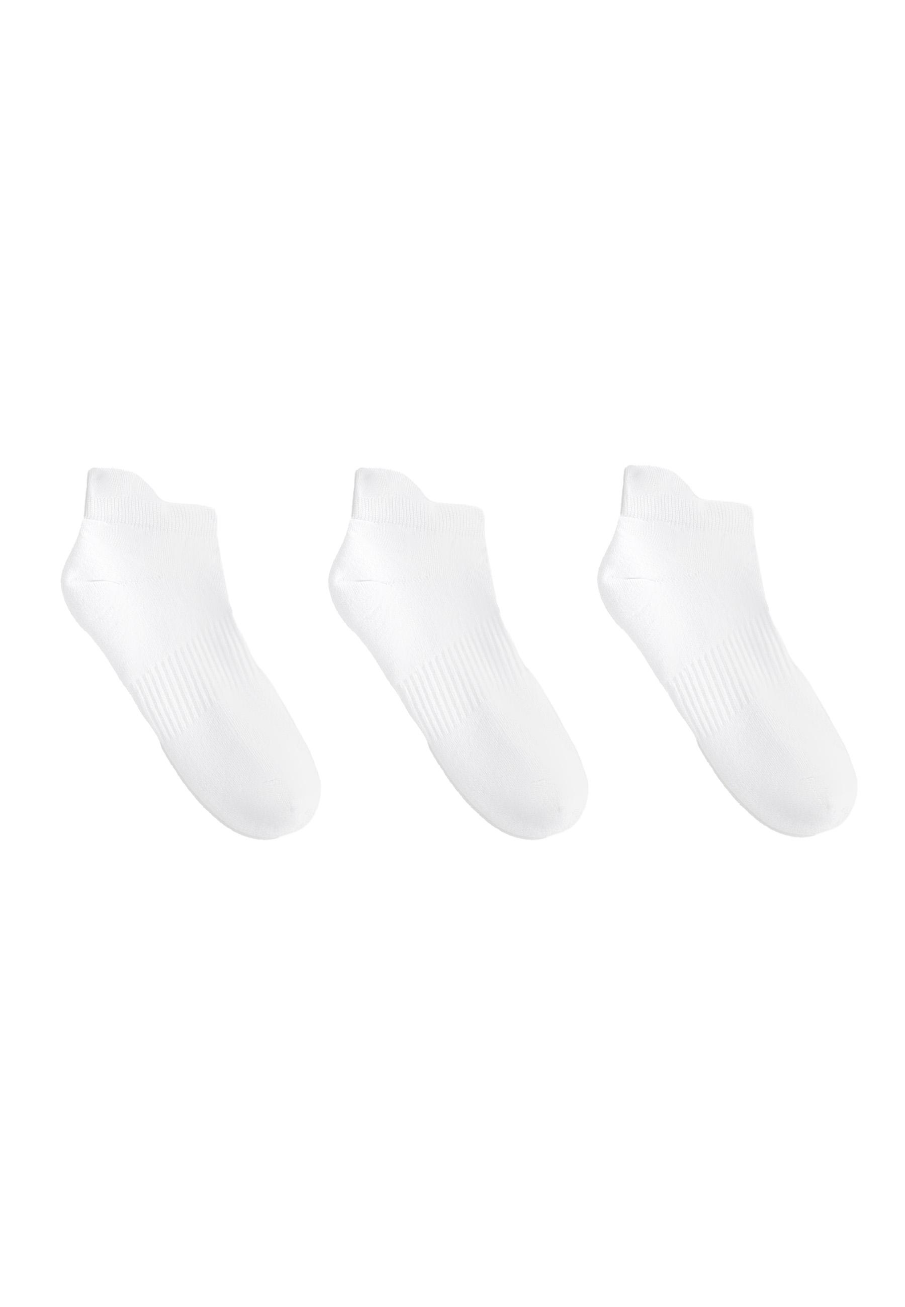 3 pairs of cotton blend sports sneaker socks with heel tab — WHITE