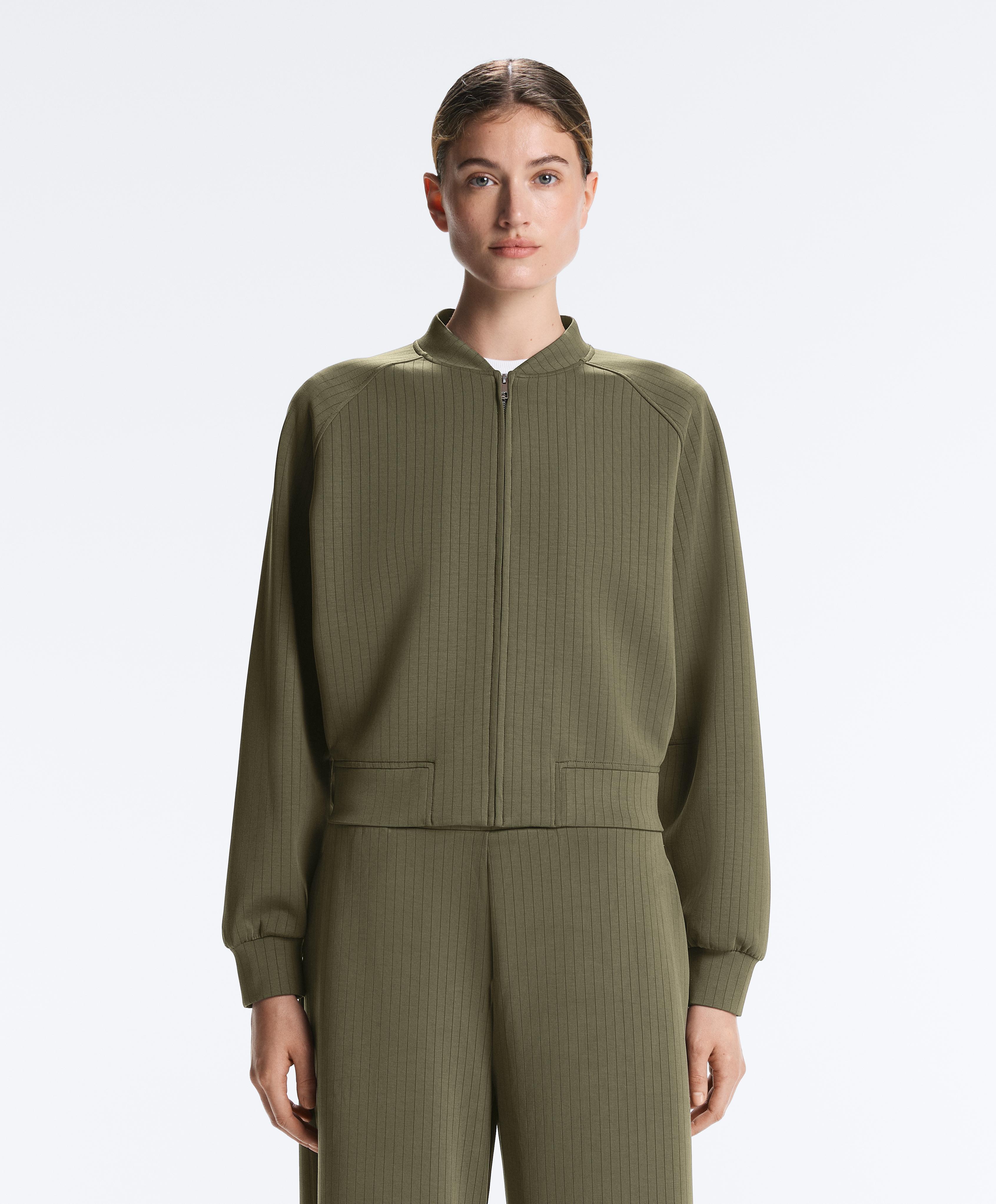 Striped bomber jacket with soft-touch modal — KHAKI