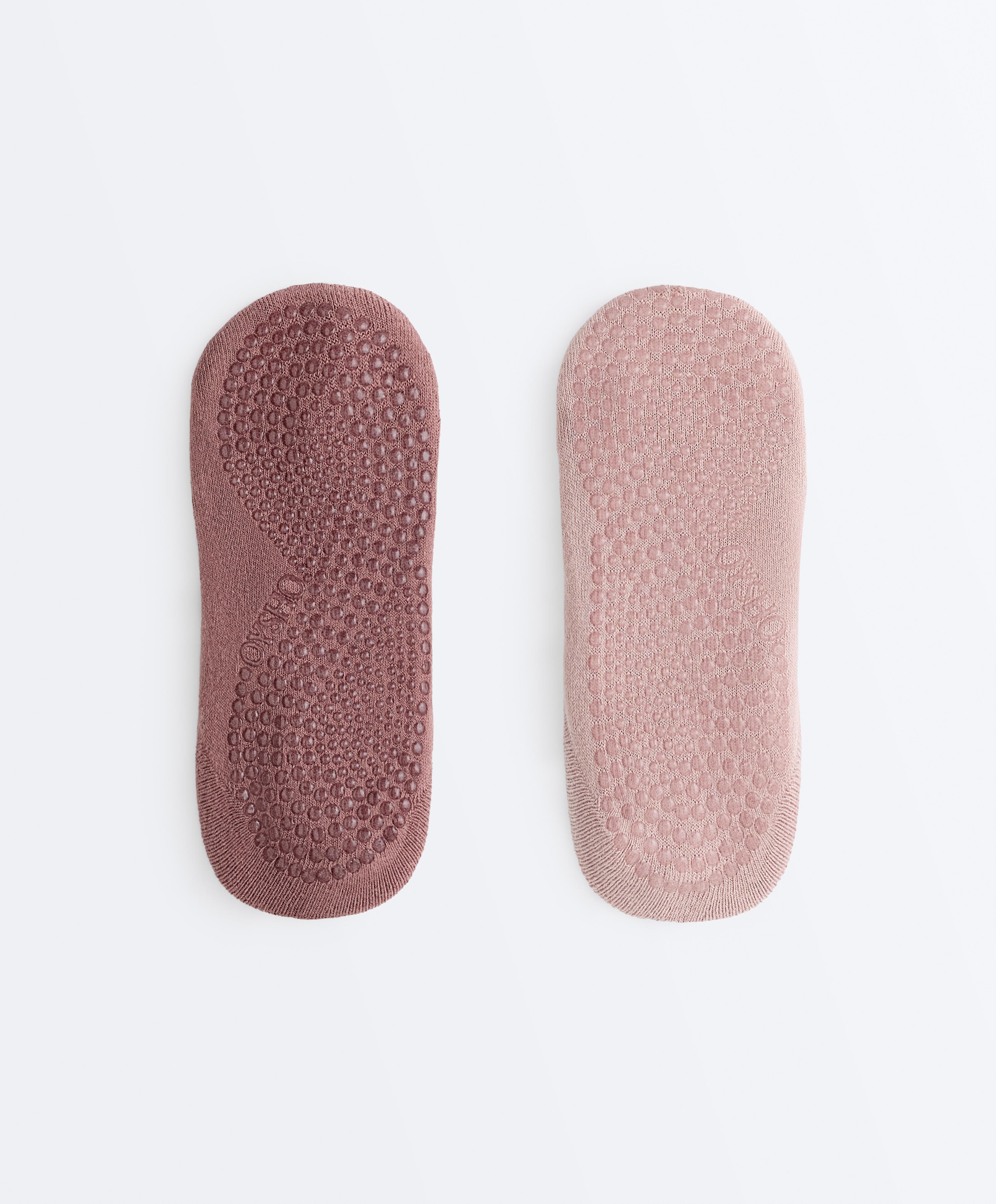 2 pairs of padded cotton blend invisible yoga and Pilates socks with wide strap — MID DUSTY PINK