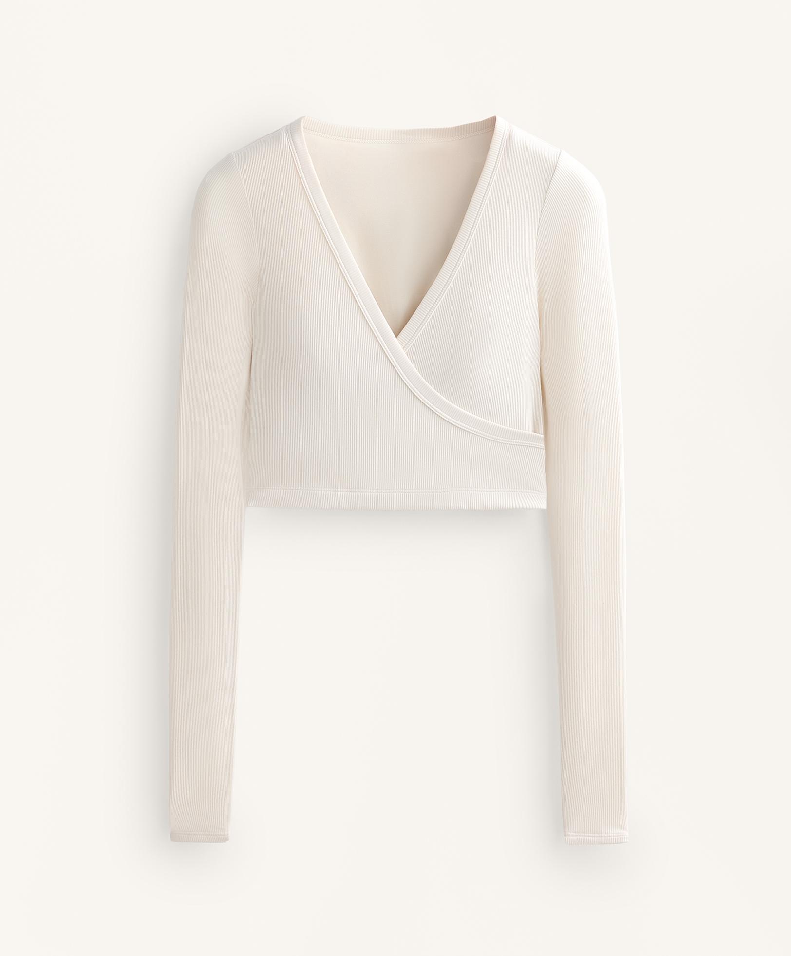 Rib modal blend long sleeve crossover tank top — PALE ECRU