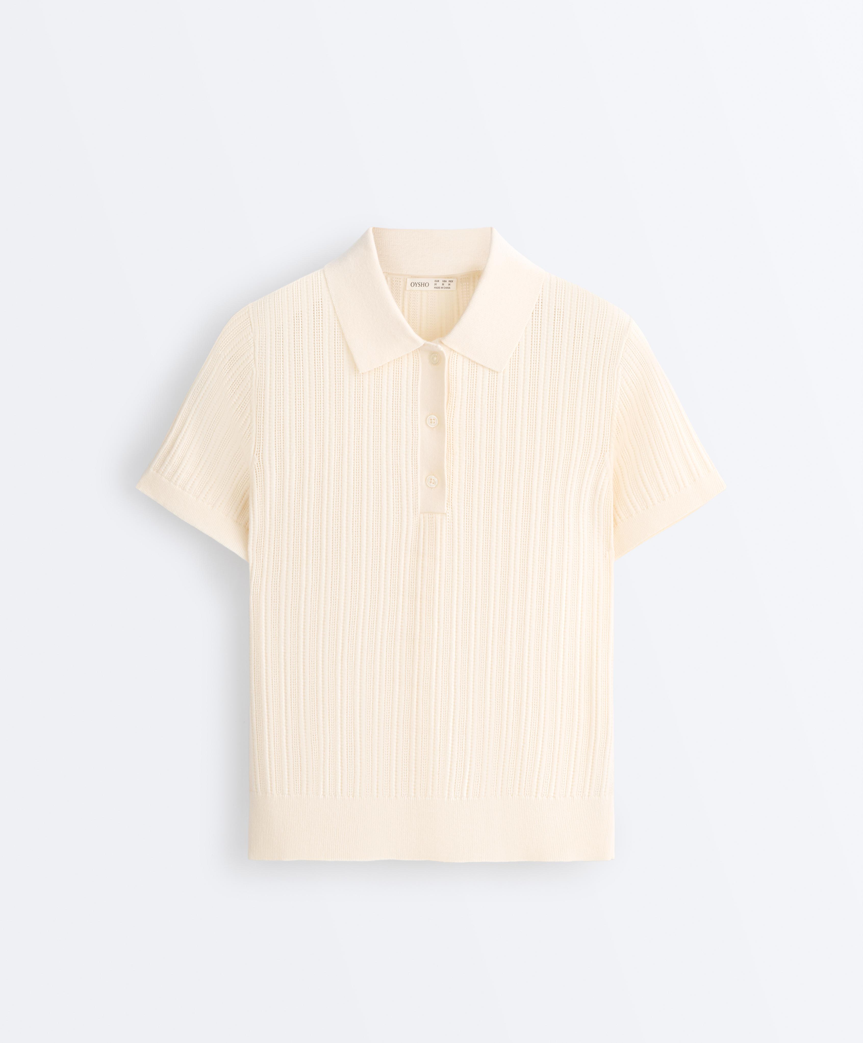 Short sleeve openwork knit polo shirt | OYSHO Singapore