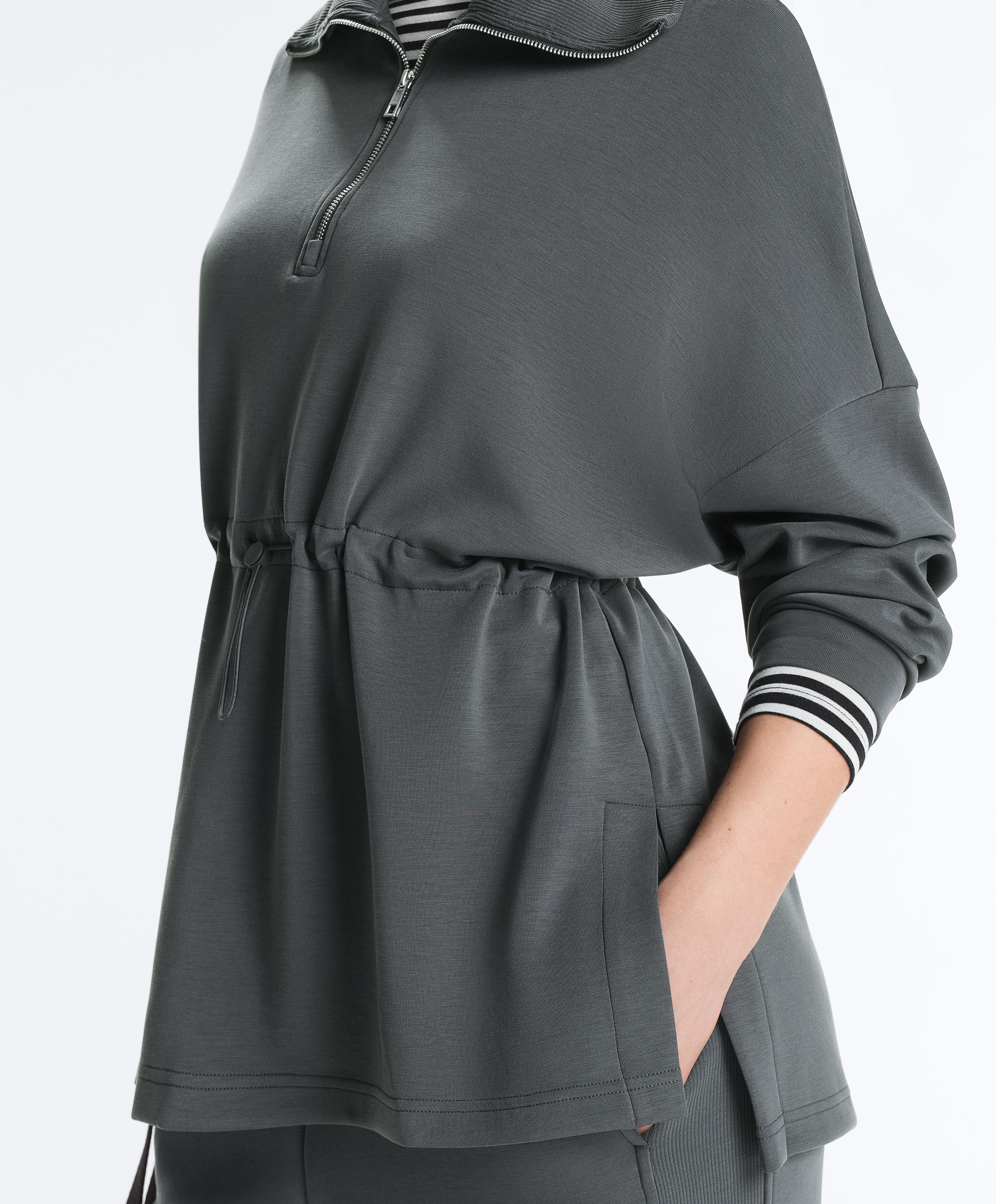 Half-zip sweatshirt with soft-touch modal — ASPHALT