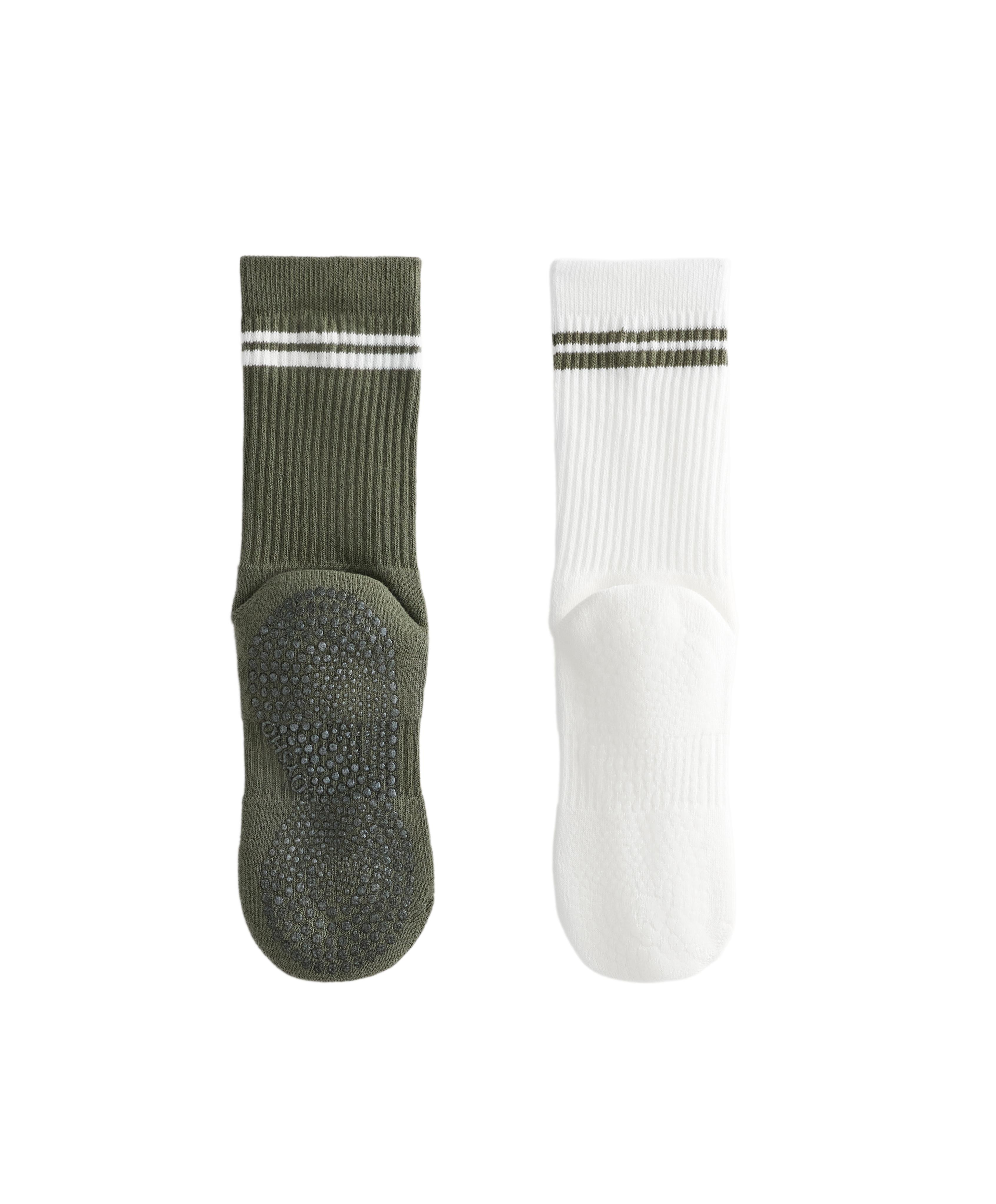 2 pairs of classic cotton blend yoga and Pilates socks — KHAKI