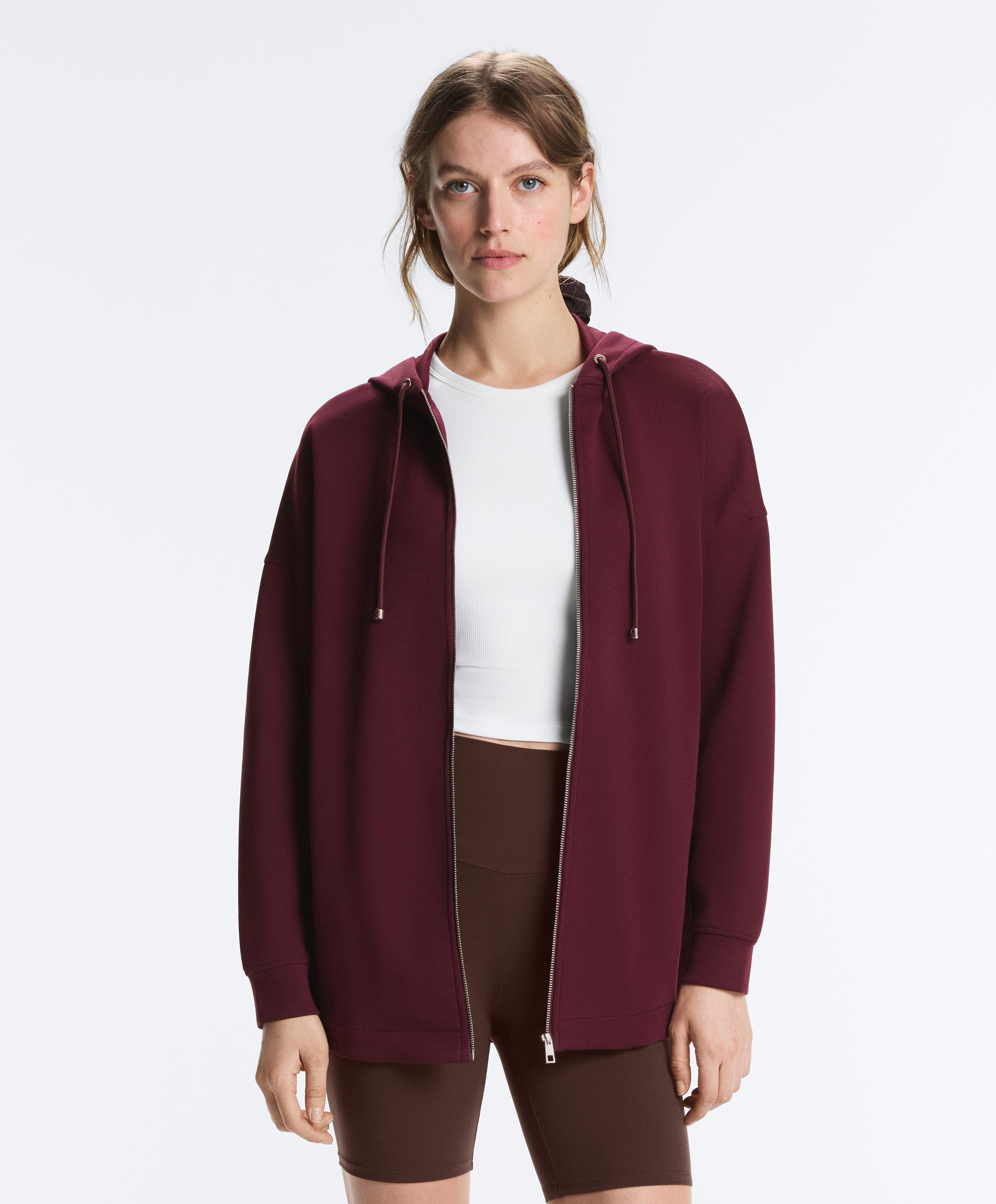 Oversize cotton piqué hooded jacket — DARK MAROON