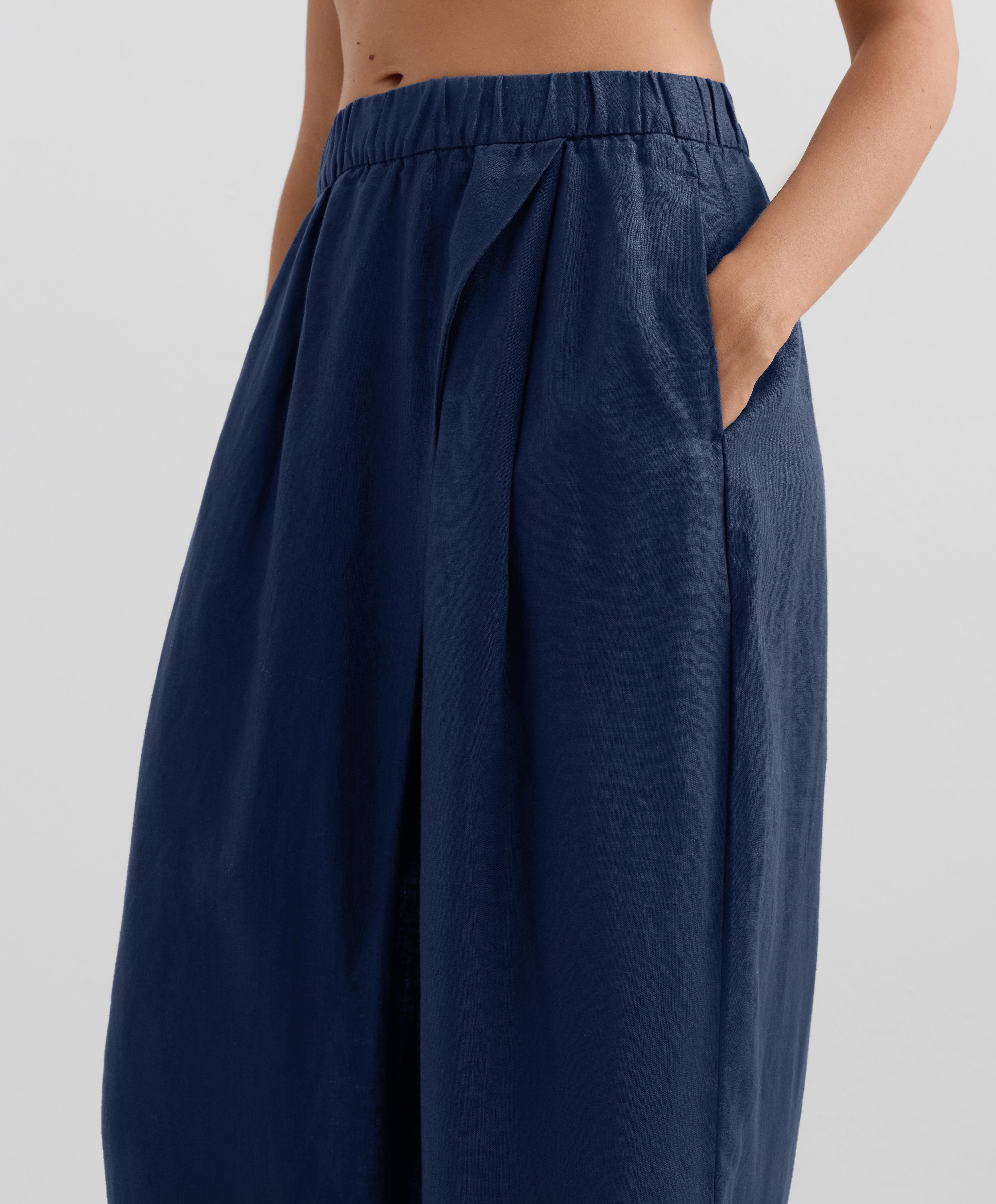 100% linen wide straight-leg trousers with crossover front - Sale 100% linen wide straight-leg trousers with crossover front - Sale