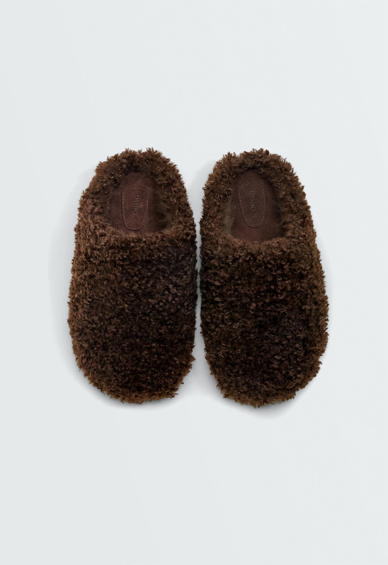 Warm faux-shearling-effect clog — BROWN