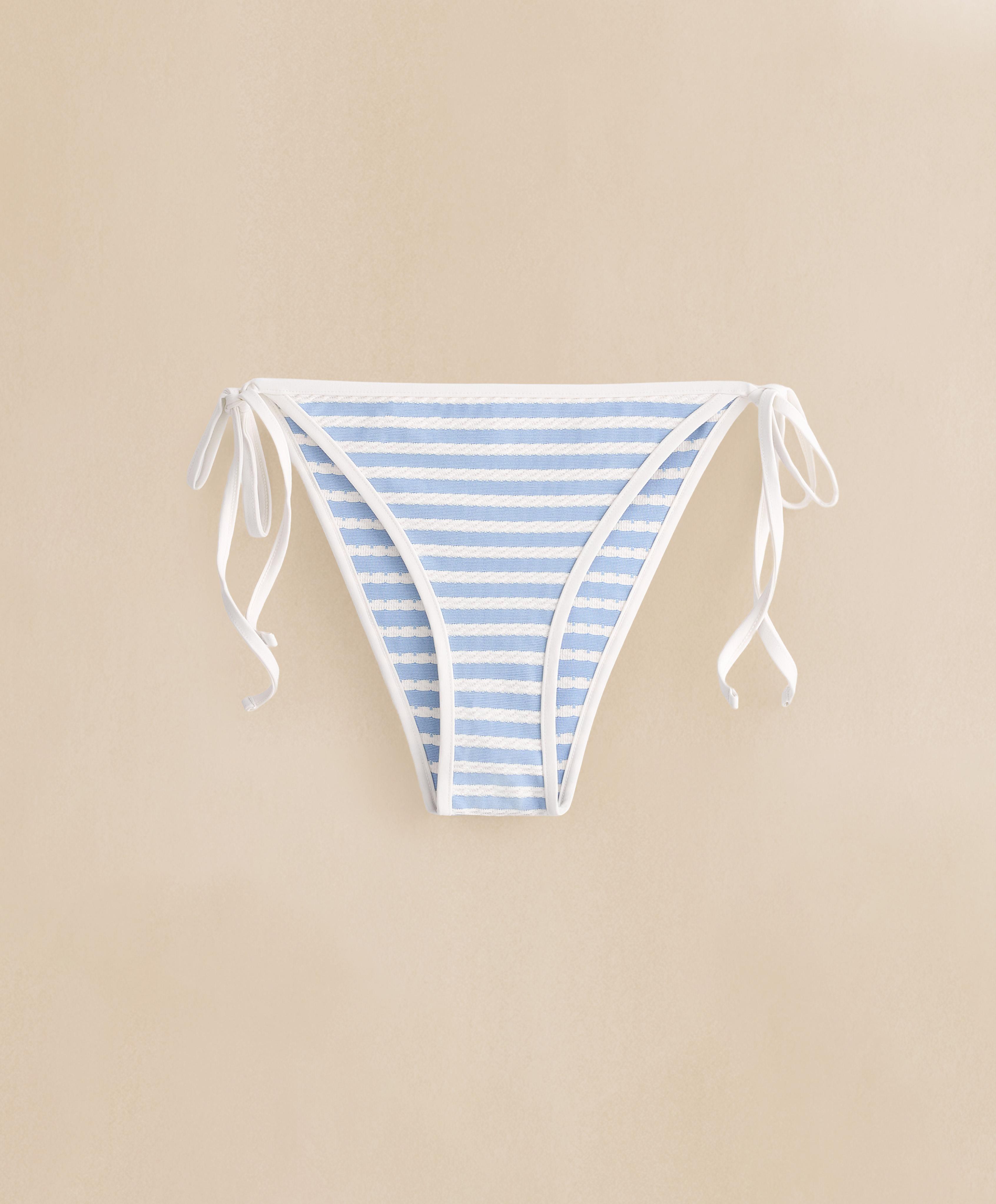 Textured stripe medium-coverage bikini briefs with ties — WASHED SKY BLUE