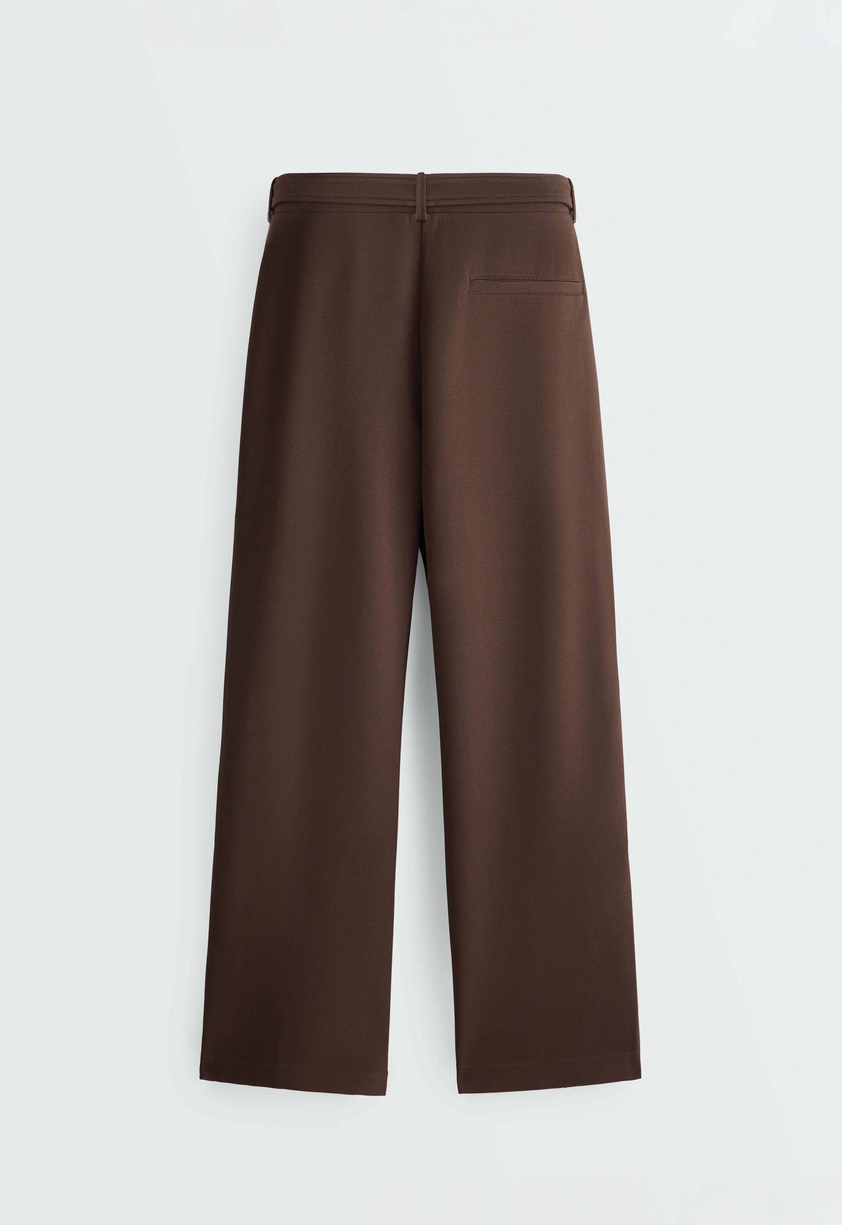 Low-rise slim pique trousers with cotton — DARK BROWN