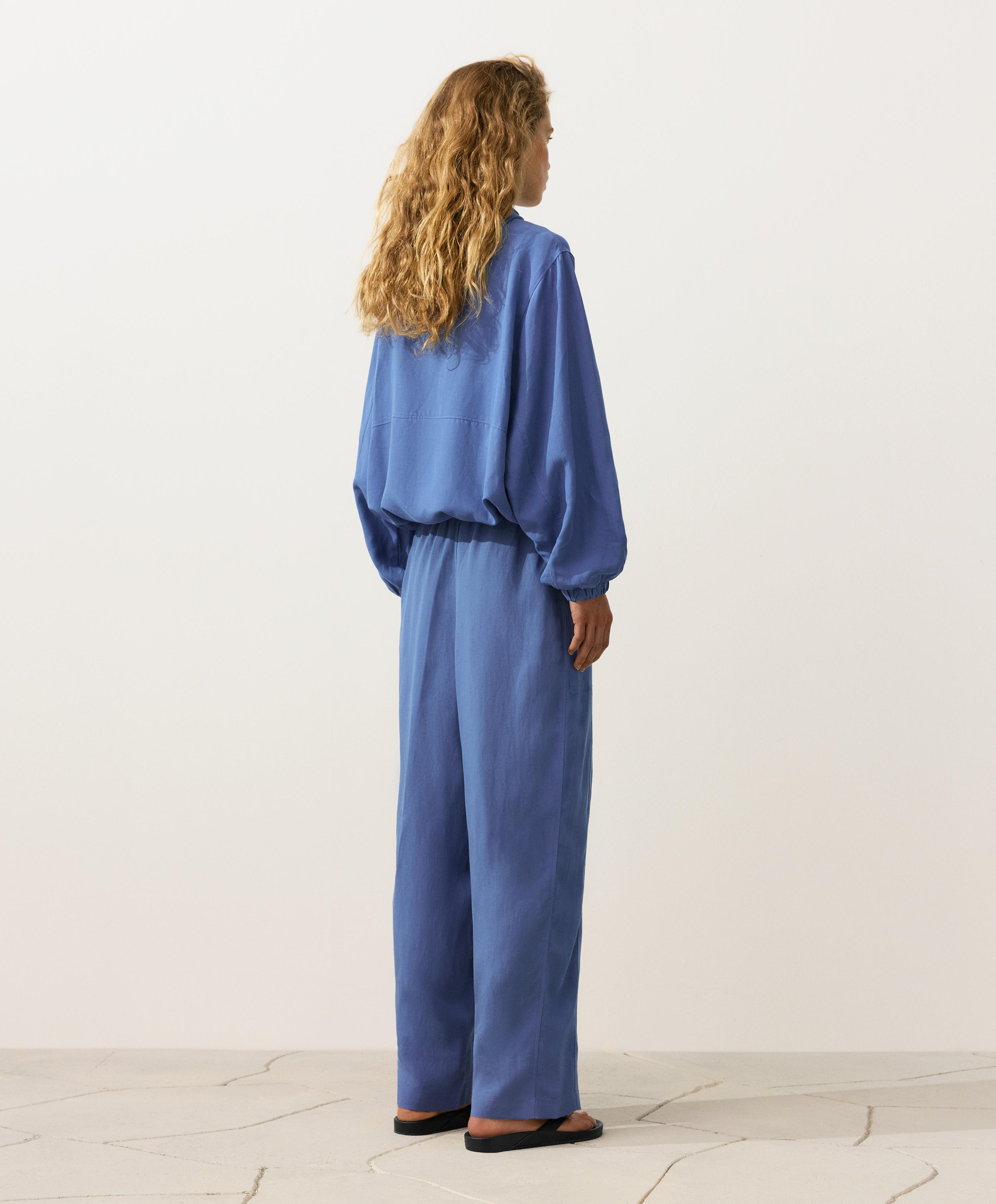 Lyocell blend and 24% linen straight trousers — MID-WASHED BLUE