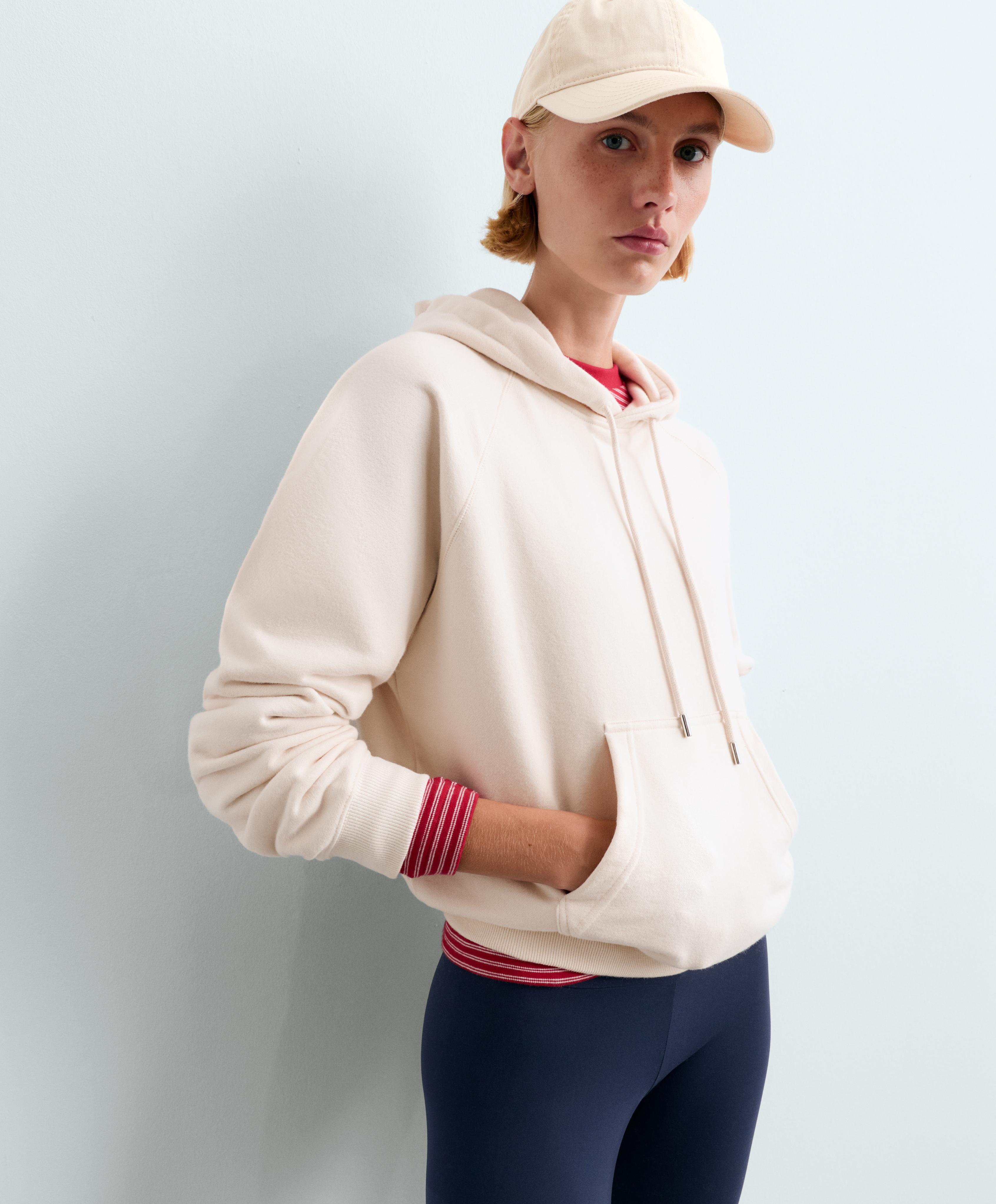 Cotton-blend fleece hoodie — PALE ECRU