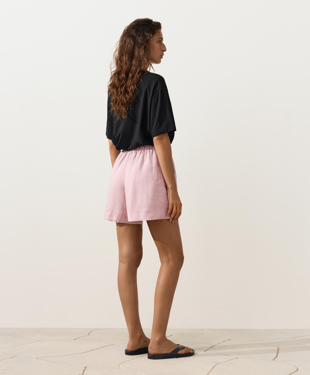 100% linen Bermuda shorts — DUSTY PINK