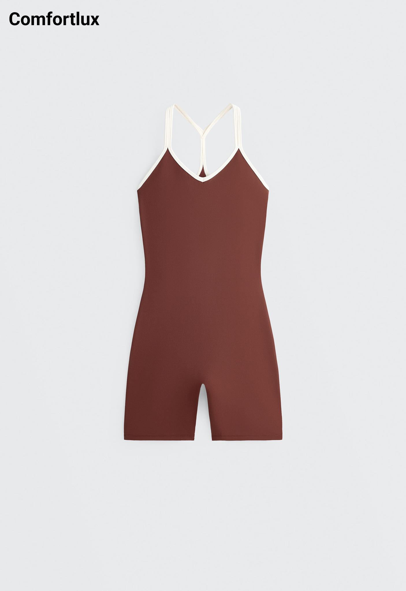 Comfortlux short jumpsuit with contrast double straps — TERRACOTTA