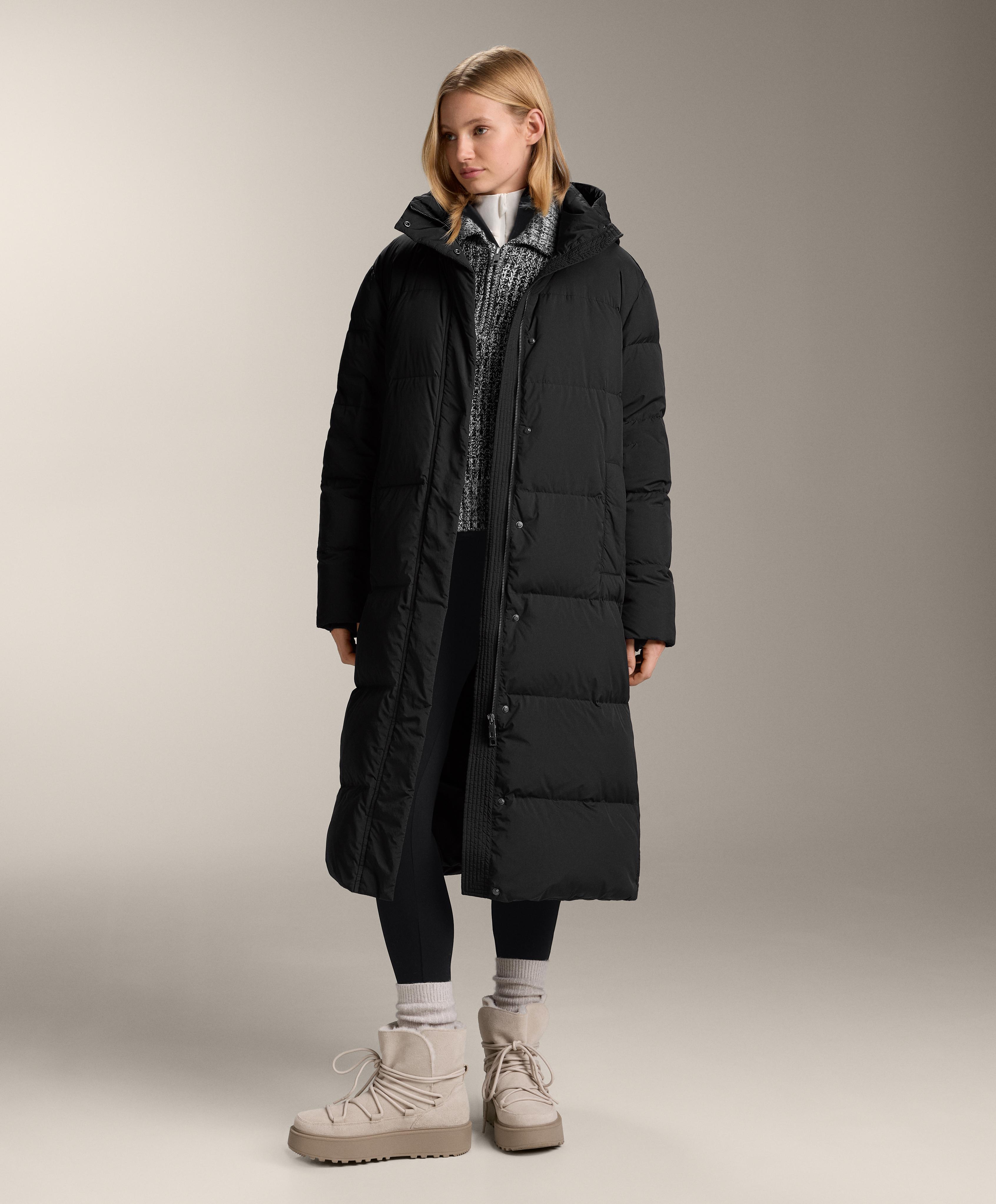 Long 100% down padded jacket — BLACK