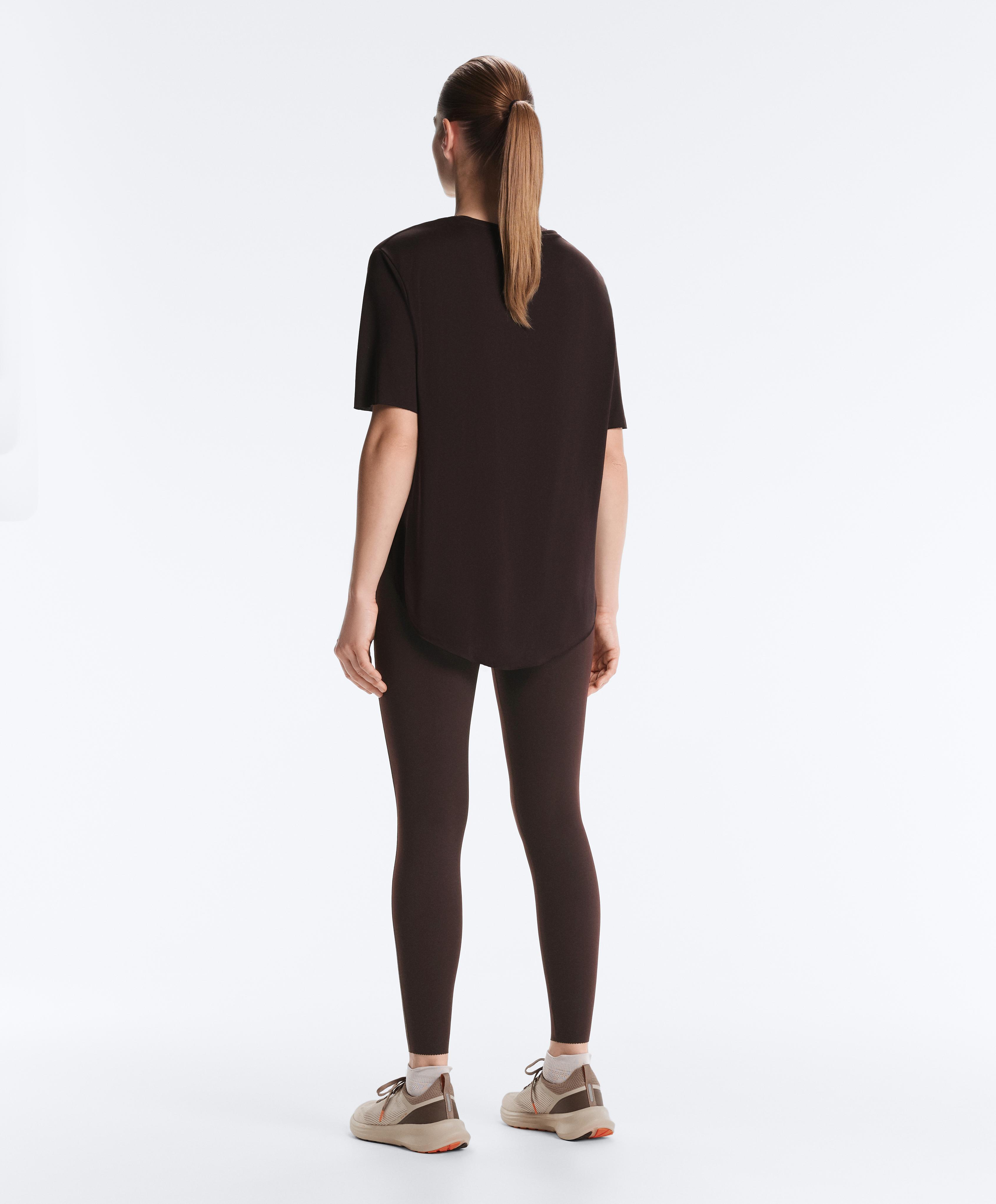 Modal blend short-sleeved T-shirt with rounded back hem — Dark chocolate