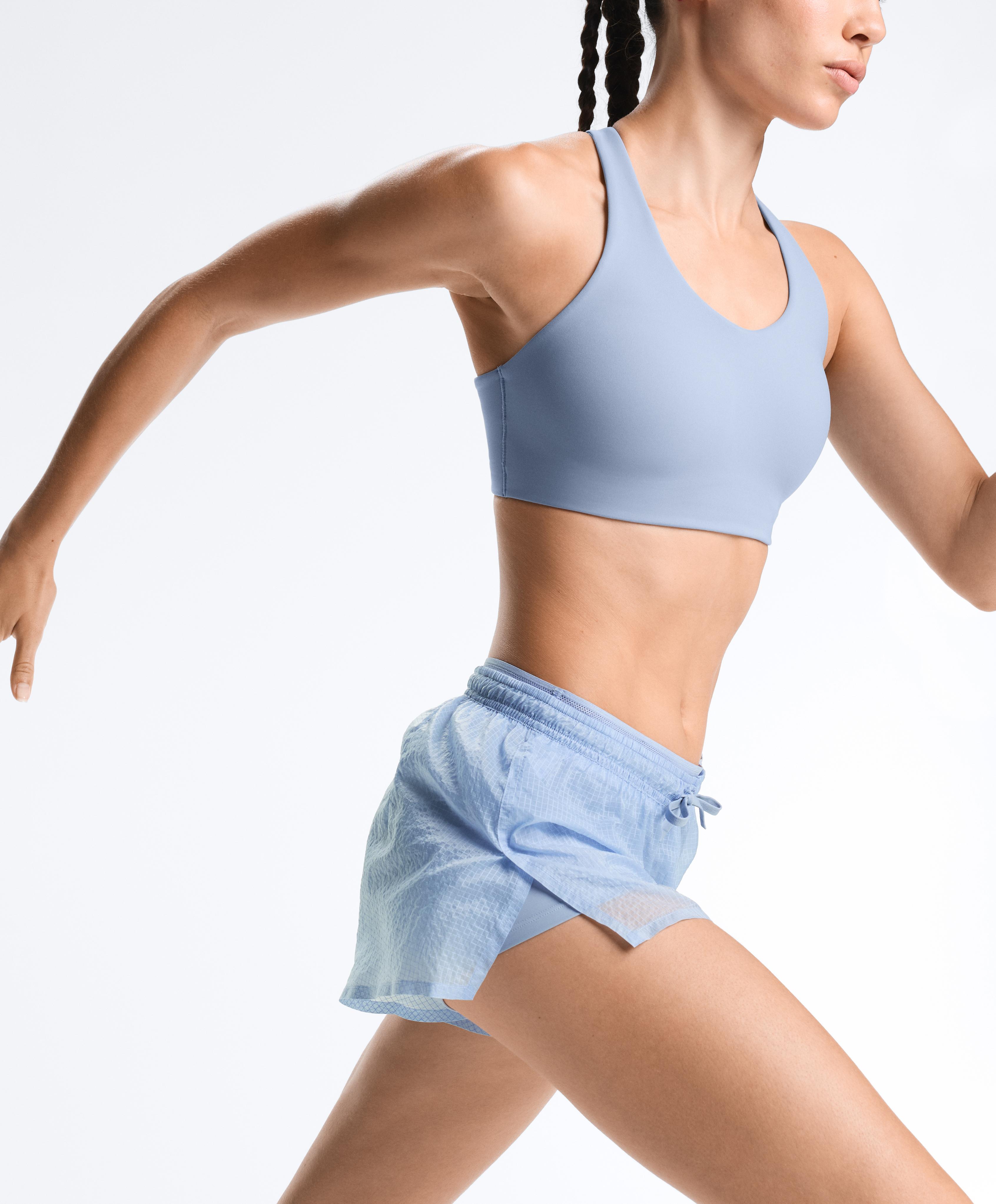 Technical 2-in-1 checked mid-rise shorts — MID GREY-BLUE