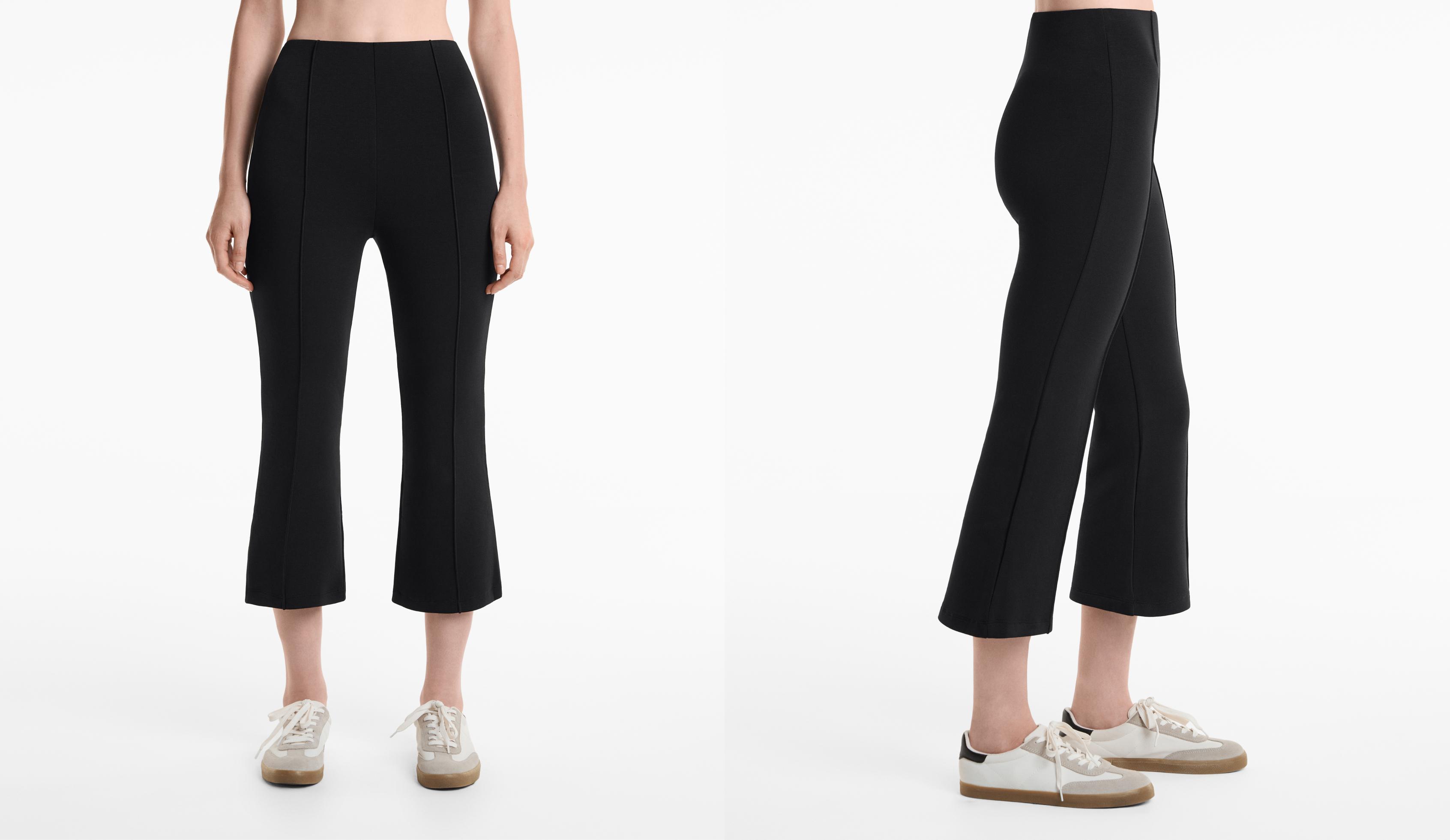Cotton blend flare capri trousers with crease