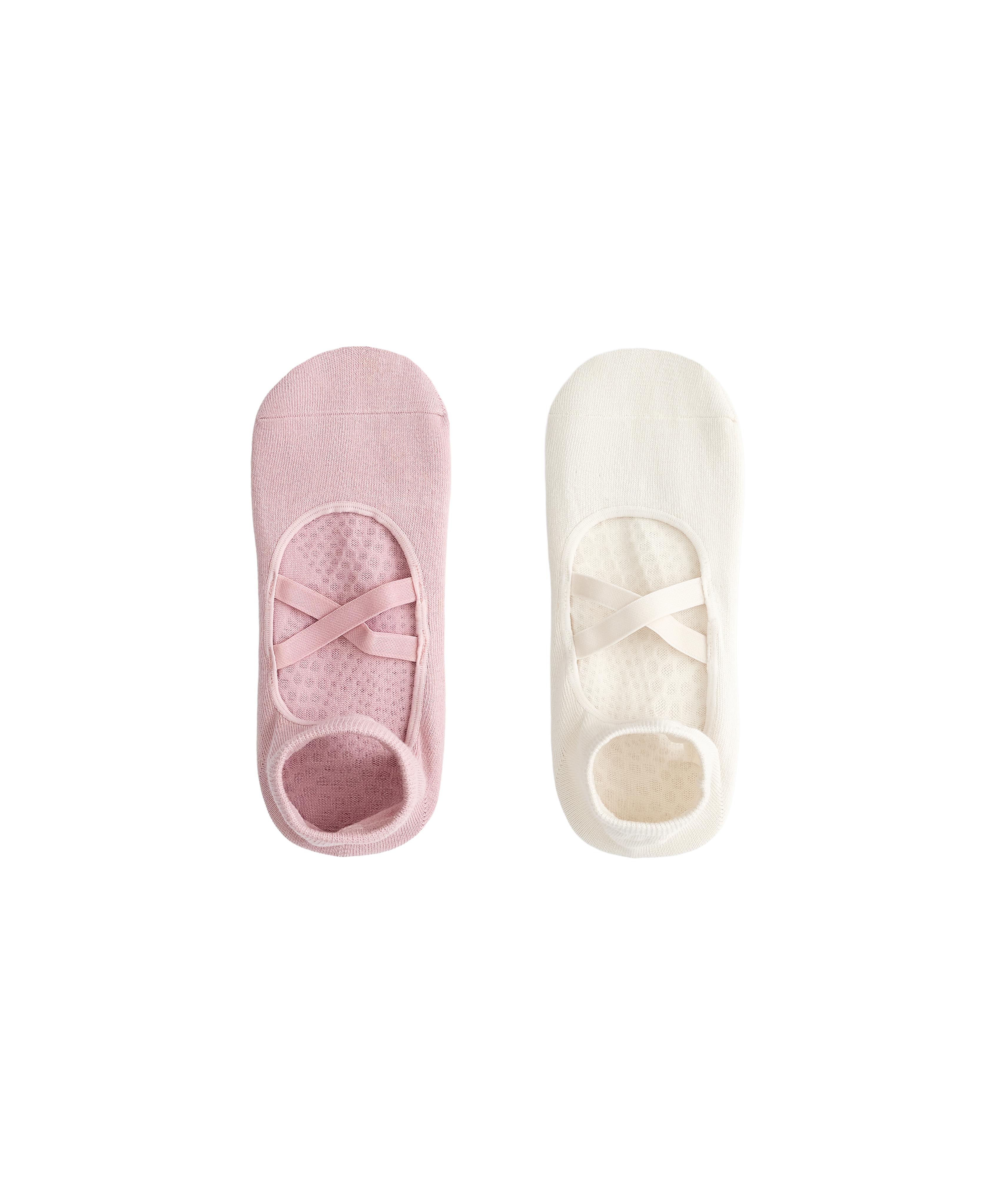 2 pairs of cotton blend yoga and Pilates socks with crossover straps — PALE PINK