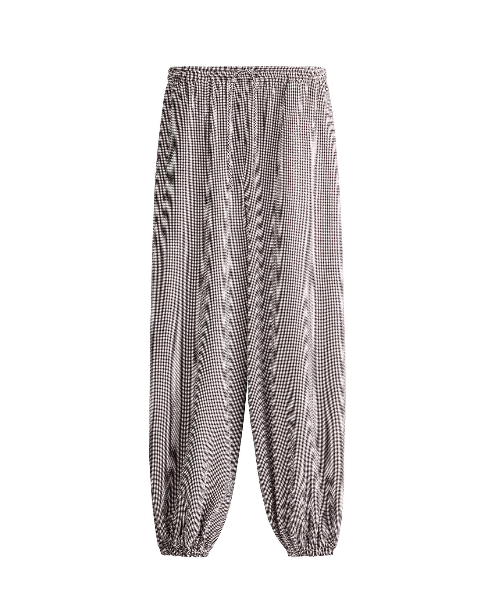 Lyocell blend gingham maxi bloomer trousers — DARK REDDISH‑BROWN