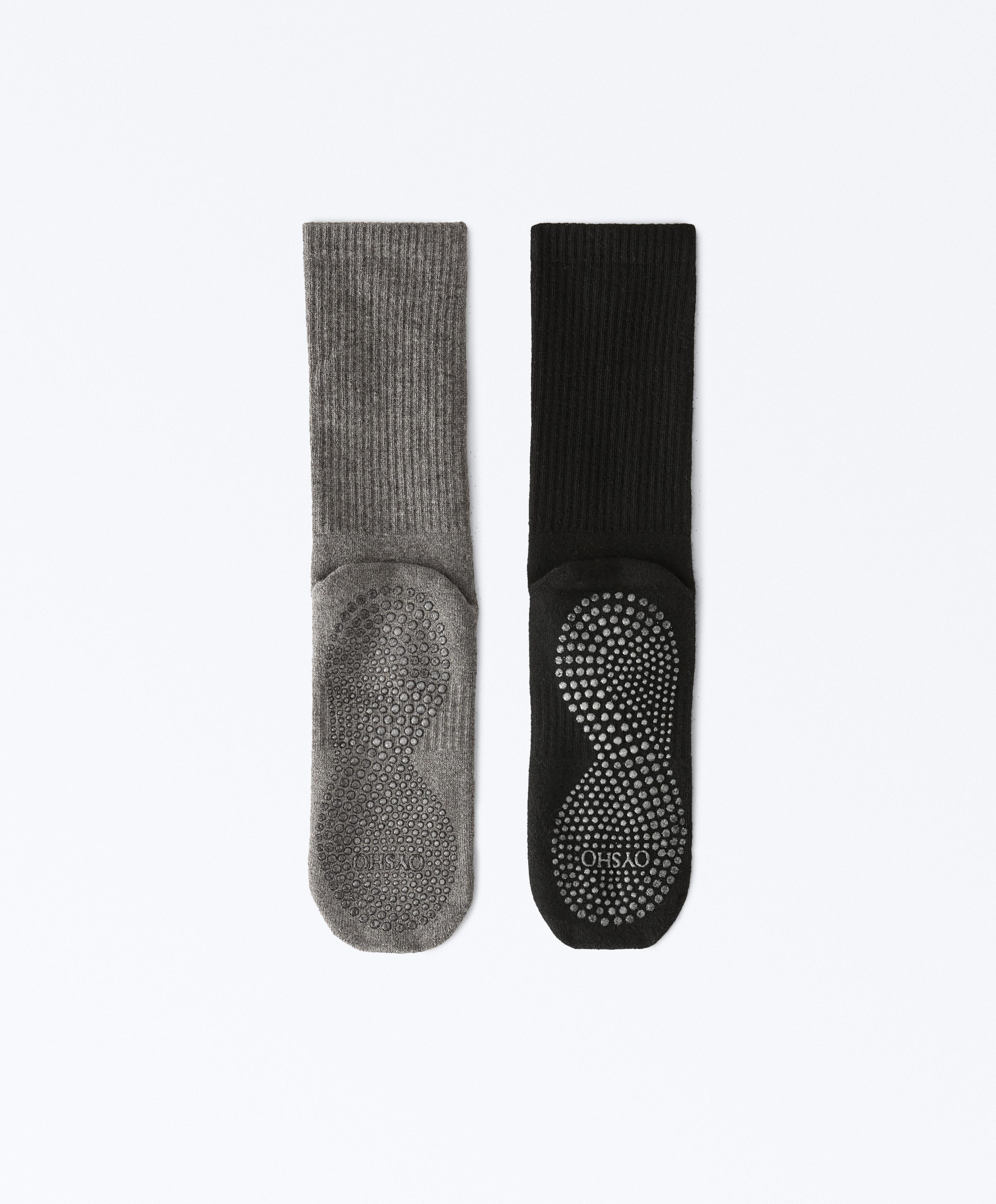 2 pairs of classic yoga and Pilates cotton blend socks — BLACK