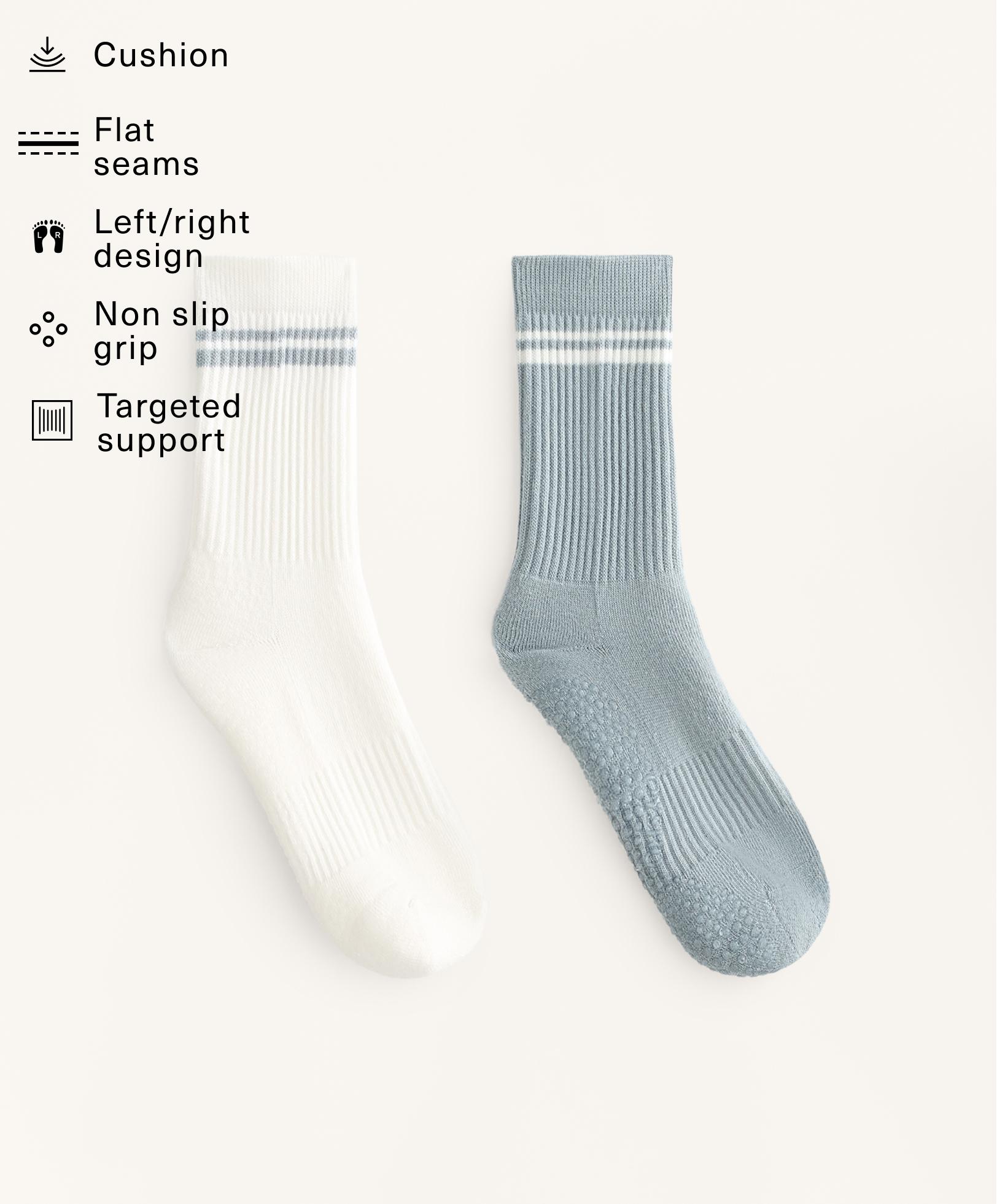 زوجان من الجوارب الكلاسيكية لليوغا والبيلاتس من القطن الممزوج