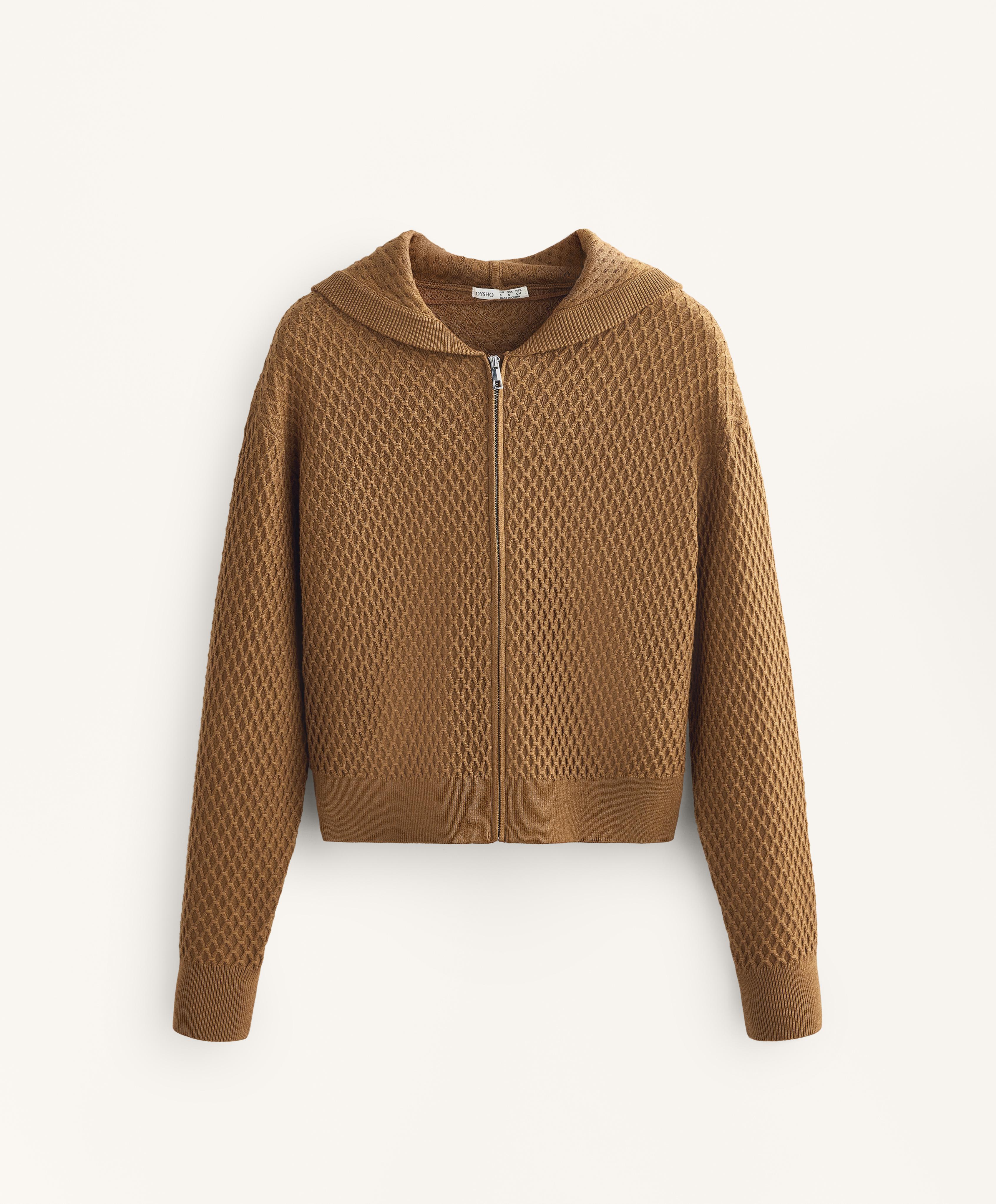 Structured knit hooded jacket