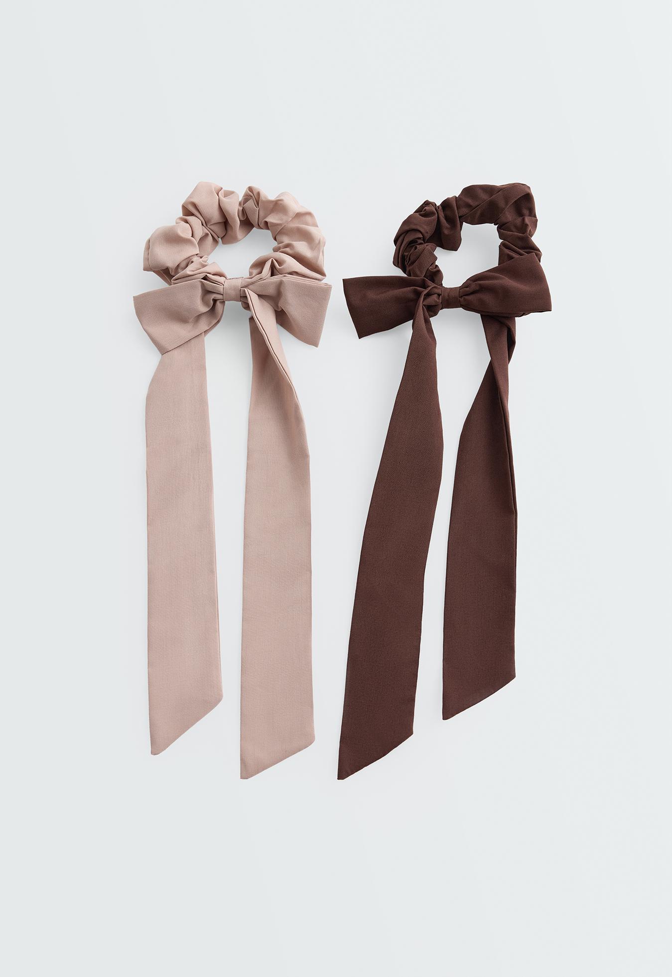 2 long bow hair scrunchies — TAN