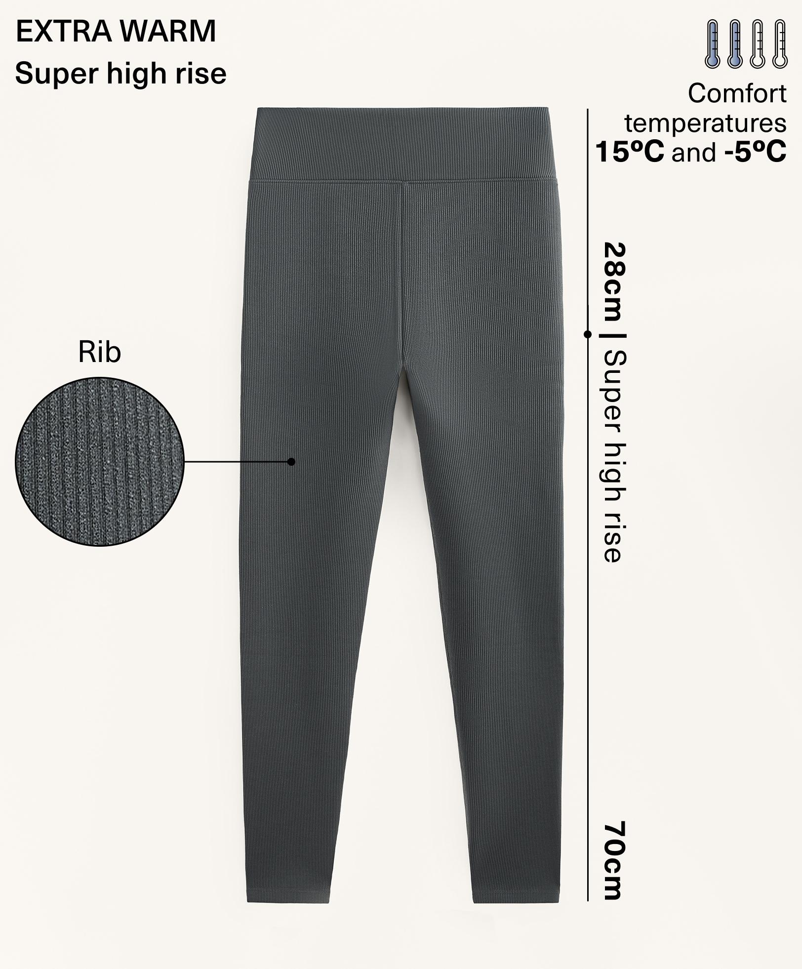 Super-high-rise seamless extra-warm rib ankle-length leggings 70 cm