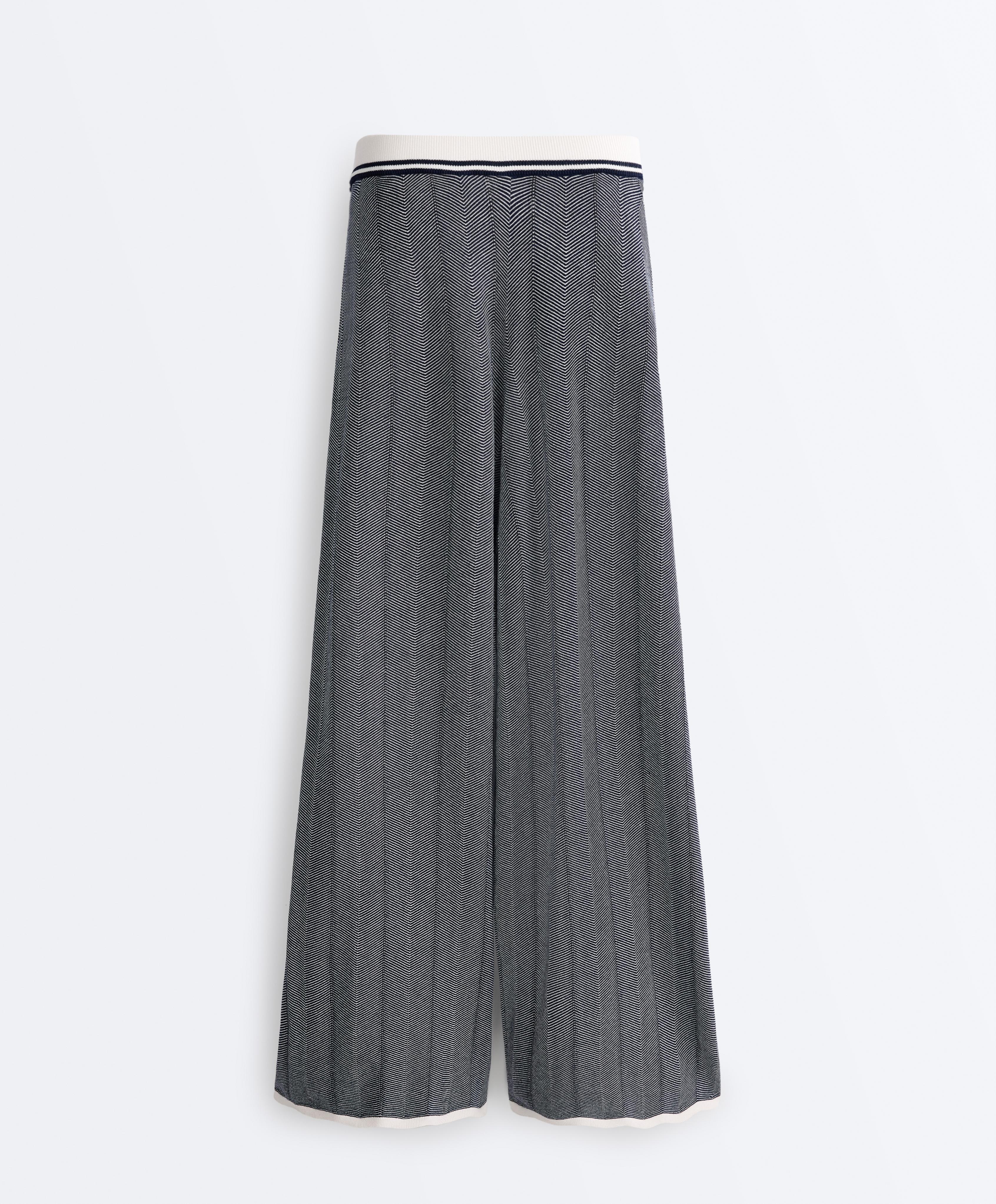 Herringbone knit straight-leg trousers — NAVY BLUE