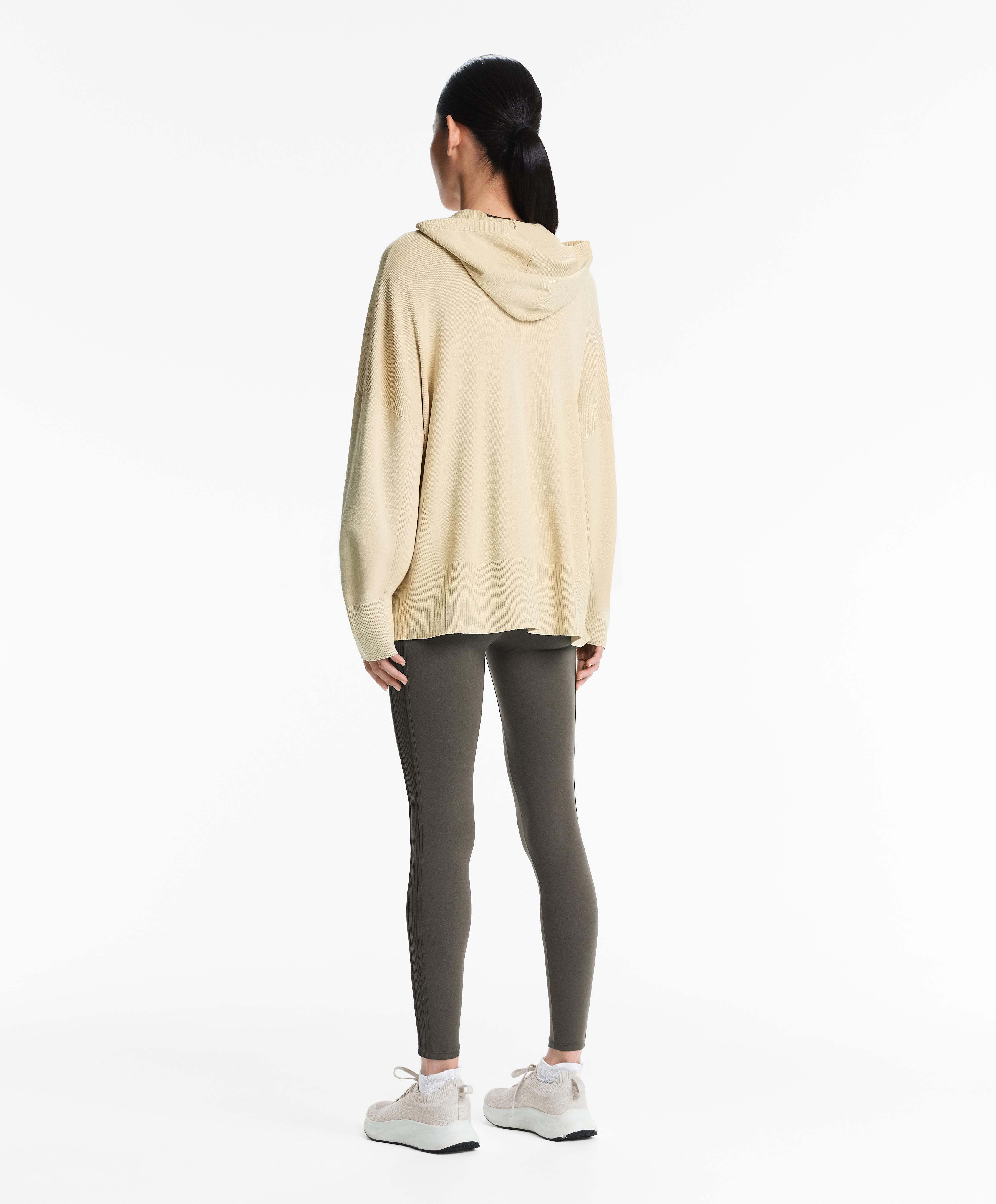 Long knit hooded jacket — BEIGE