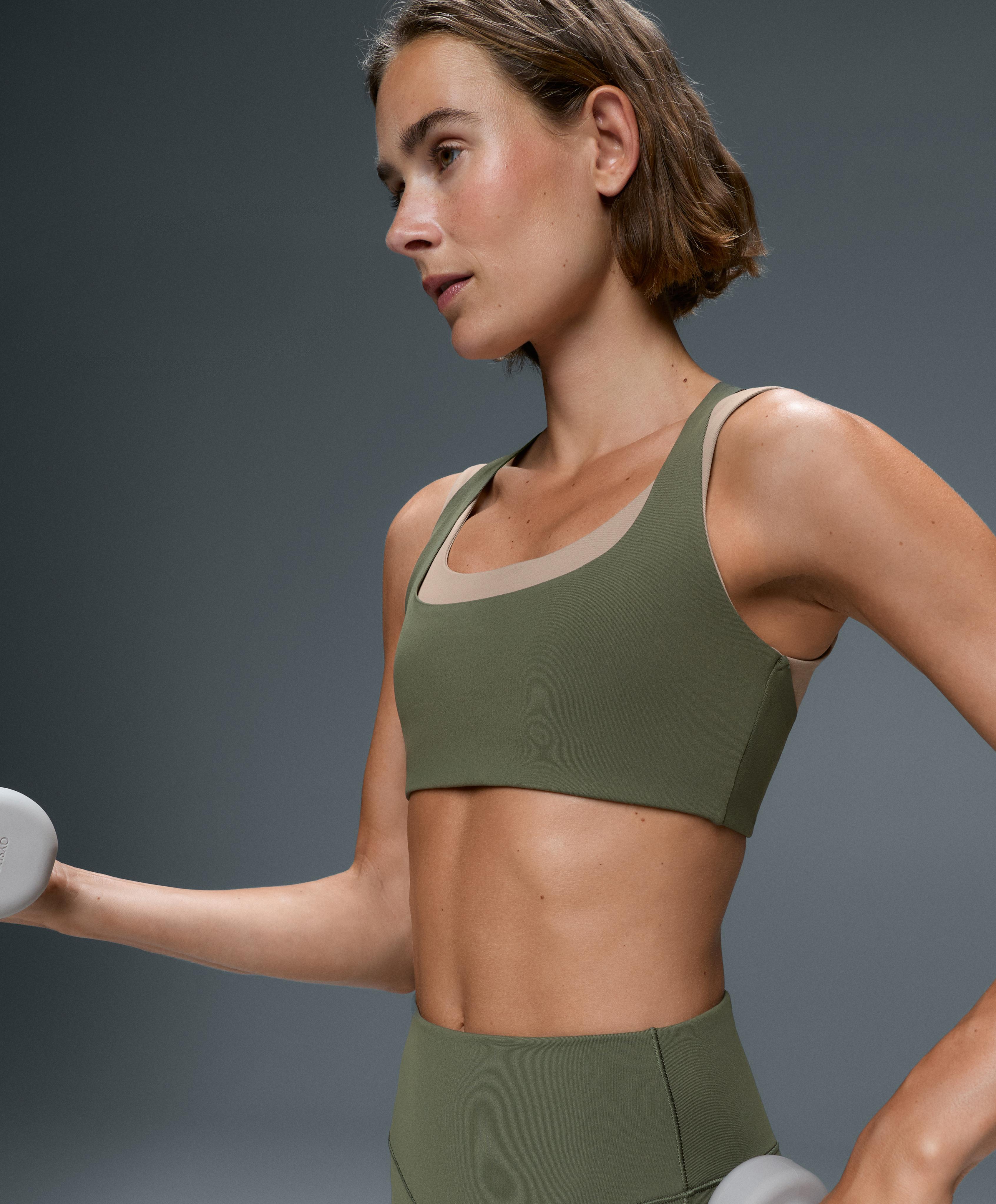 Evermove medium-support double-layer sports bra — KHAKI