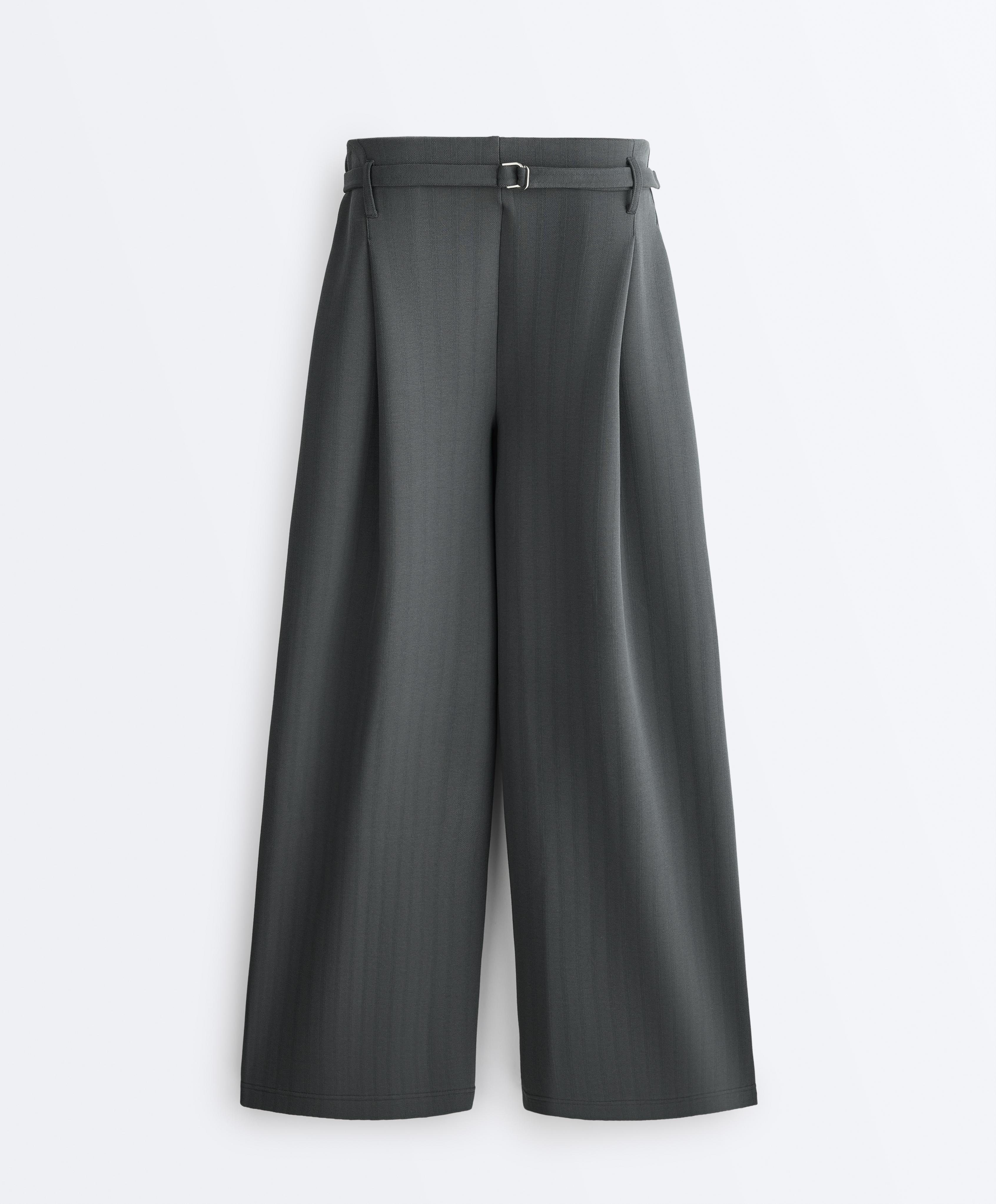 Striped cotton piqué wide-leg trousers