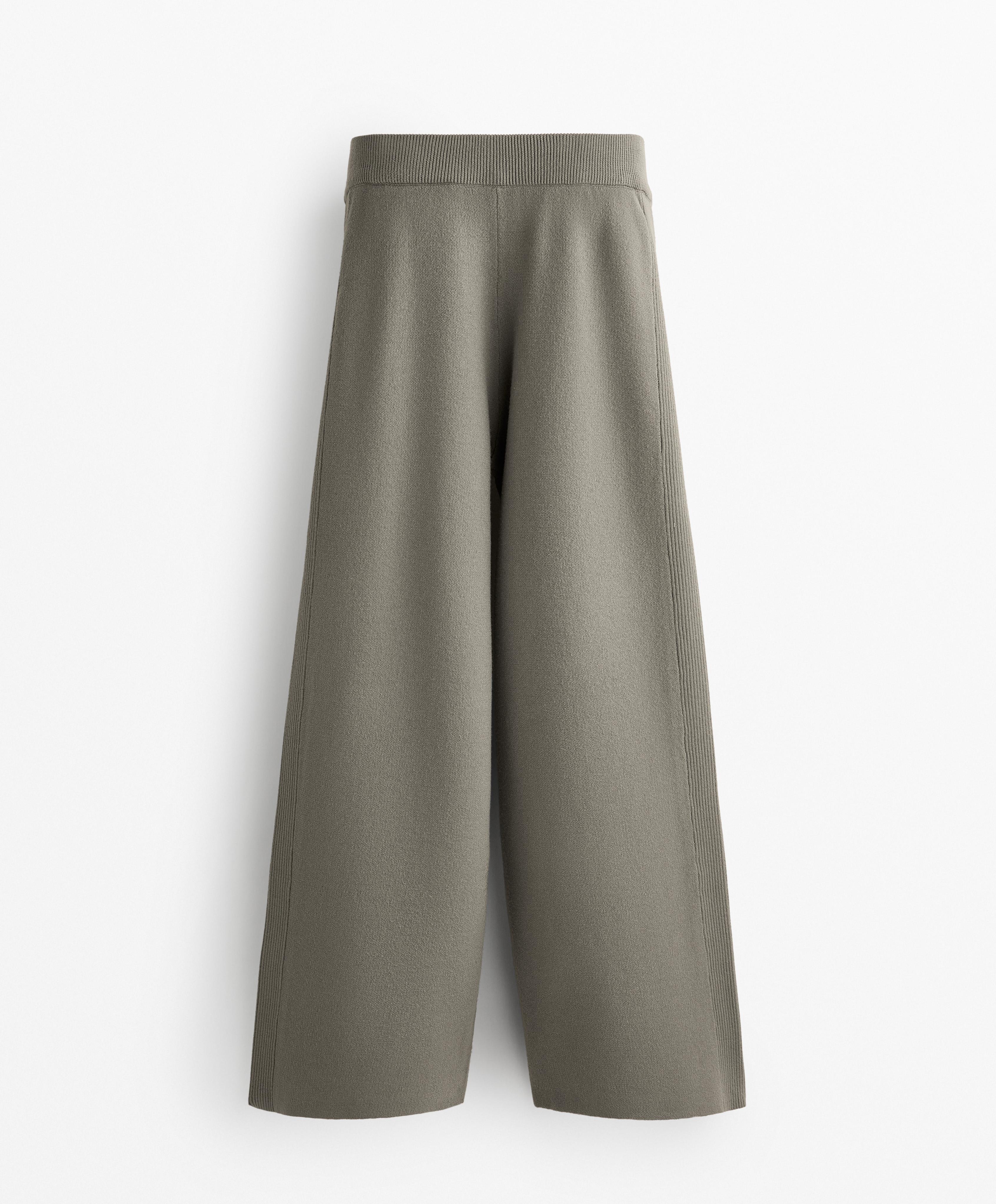 Side rib straight-leg knit trousers - Sale