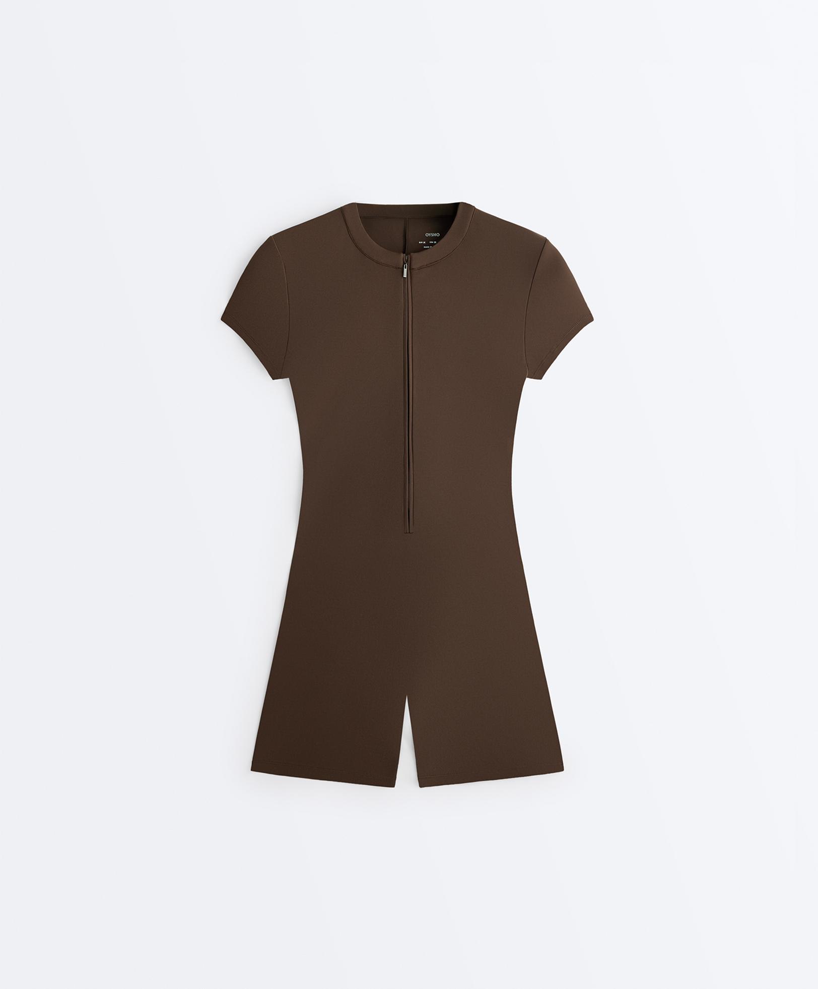 Comfortlux short zip jumpsuit — DARK BROWN