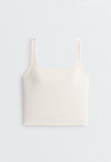 Rib modal blend tank top with square neckline, neck — PALE ECRU 6