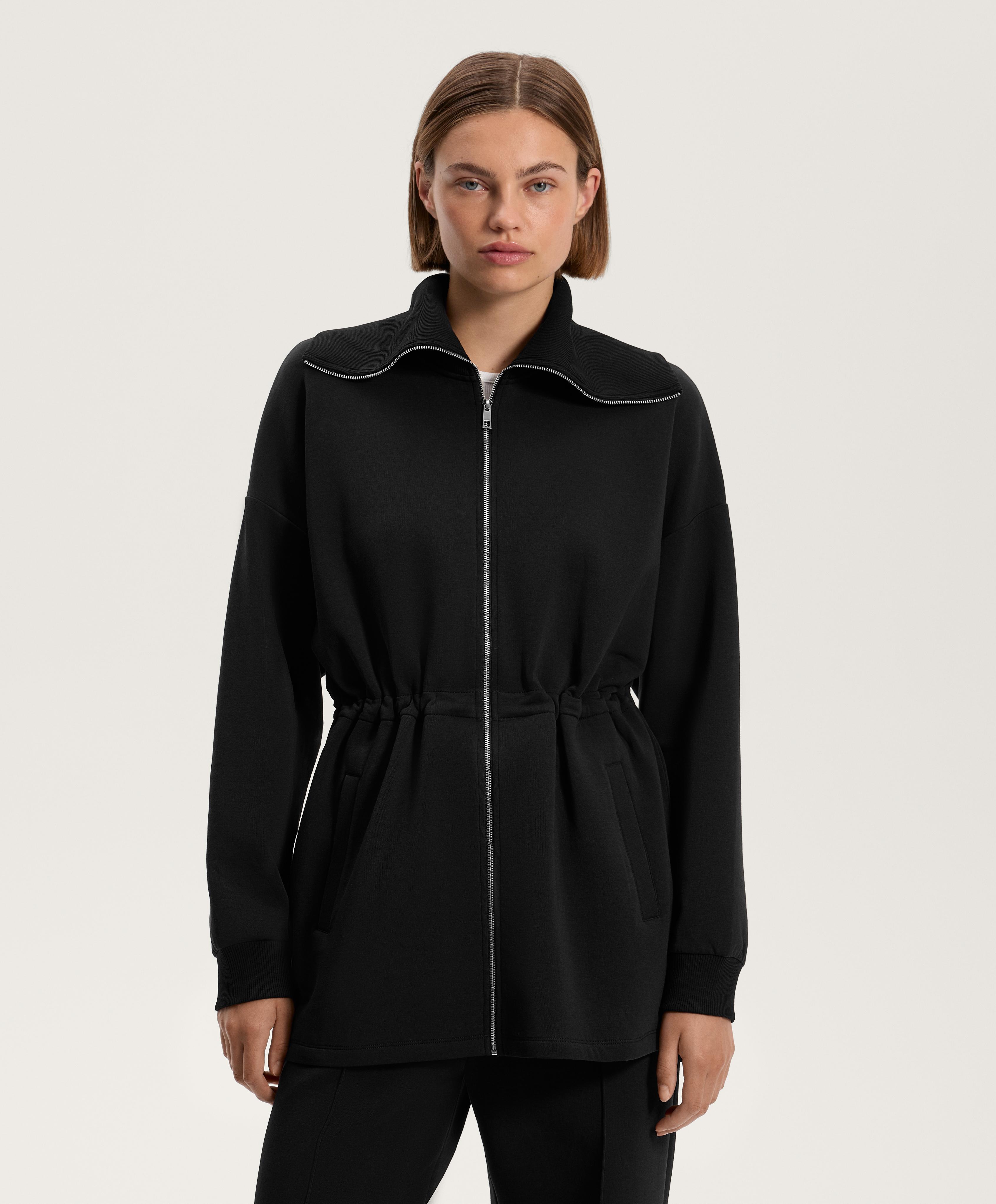Long jacket with adjustable waist, rib collar in a cotton blend