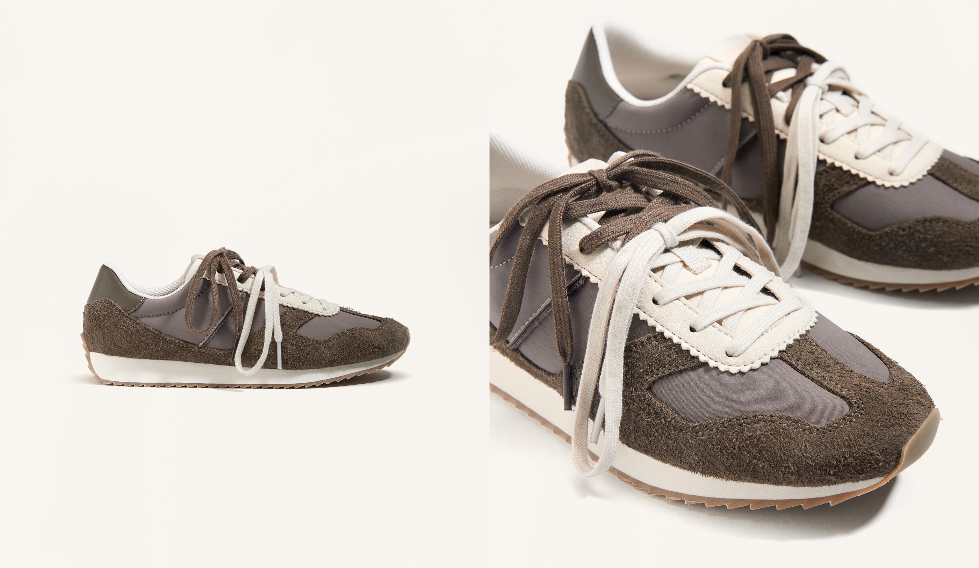 Combined split-leather running trainers