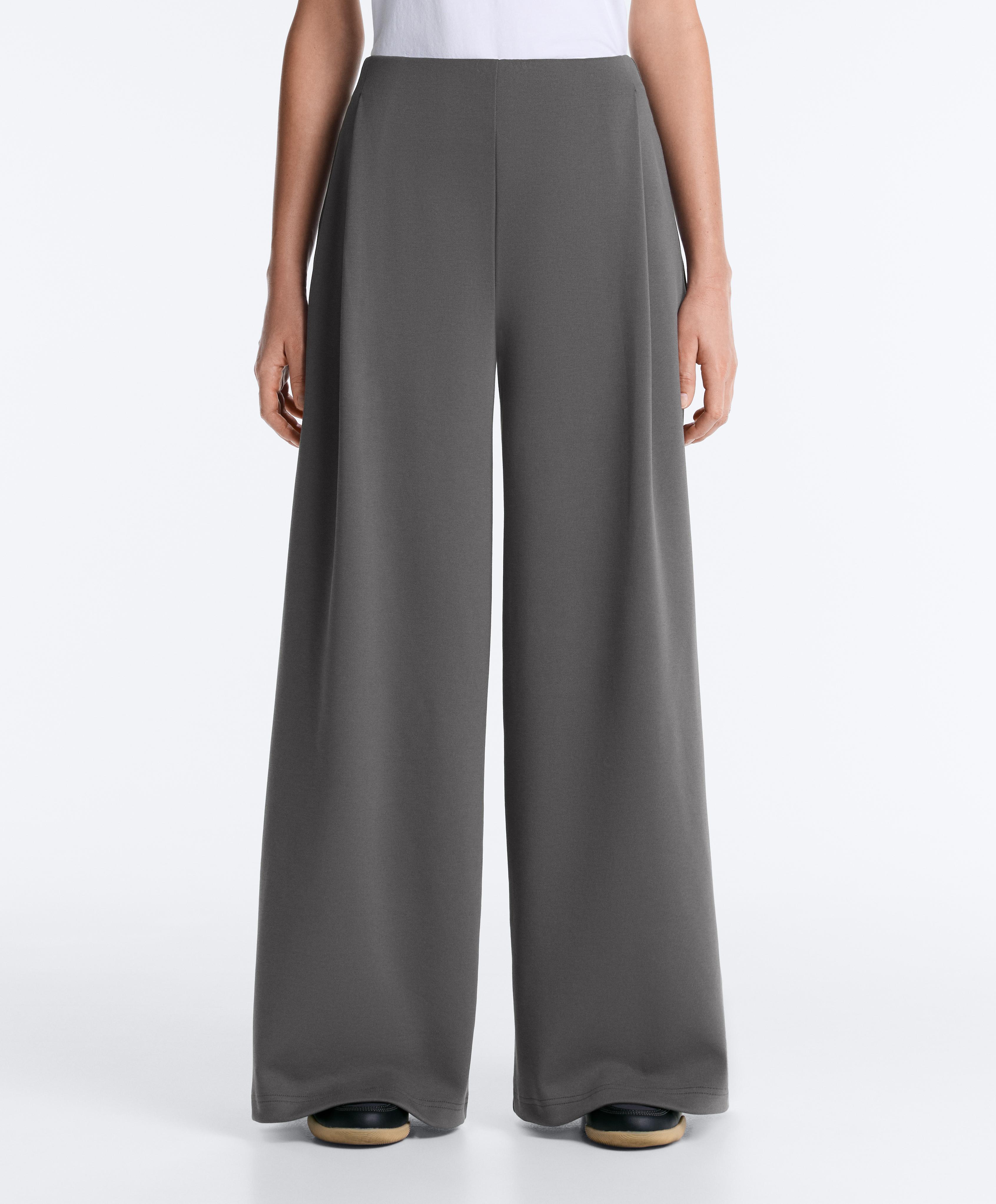 High rise wide-leg piqué cotton trousers — ASPHALT GREY