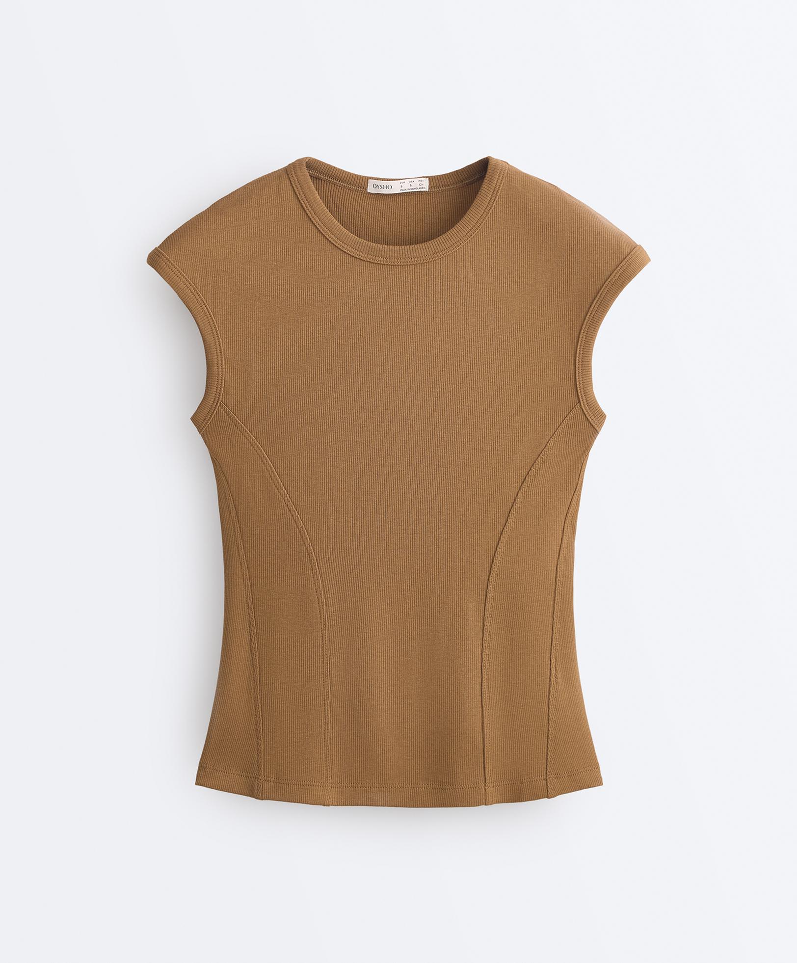 Short-sleeved rib top with cotton and modal — COPPER