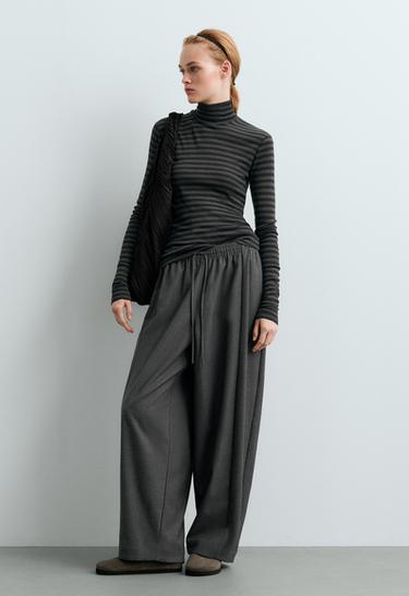 Base layer high-neck striped rib t-shirt — ANTHRACITE 1