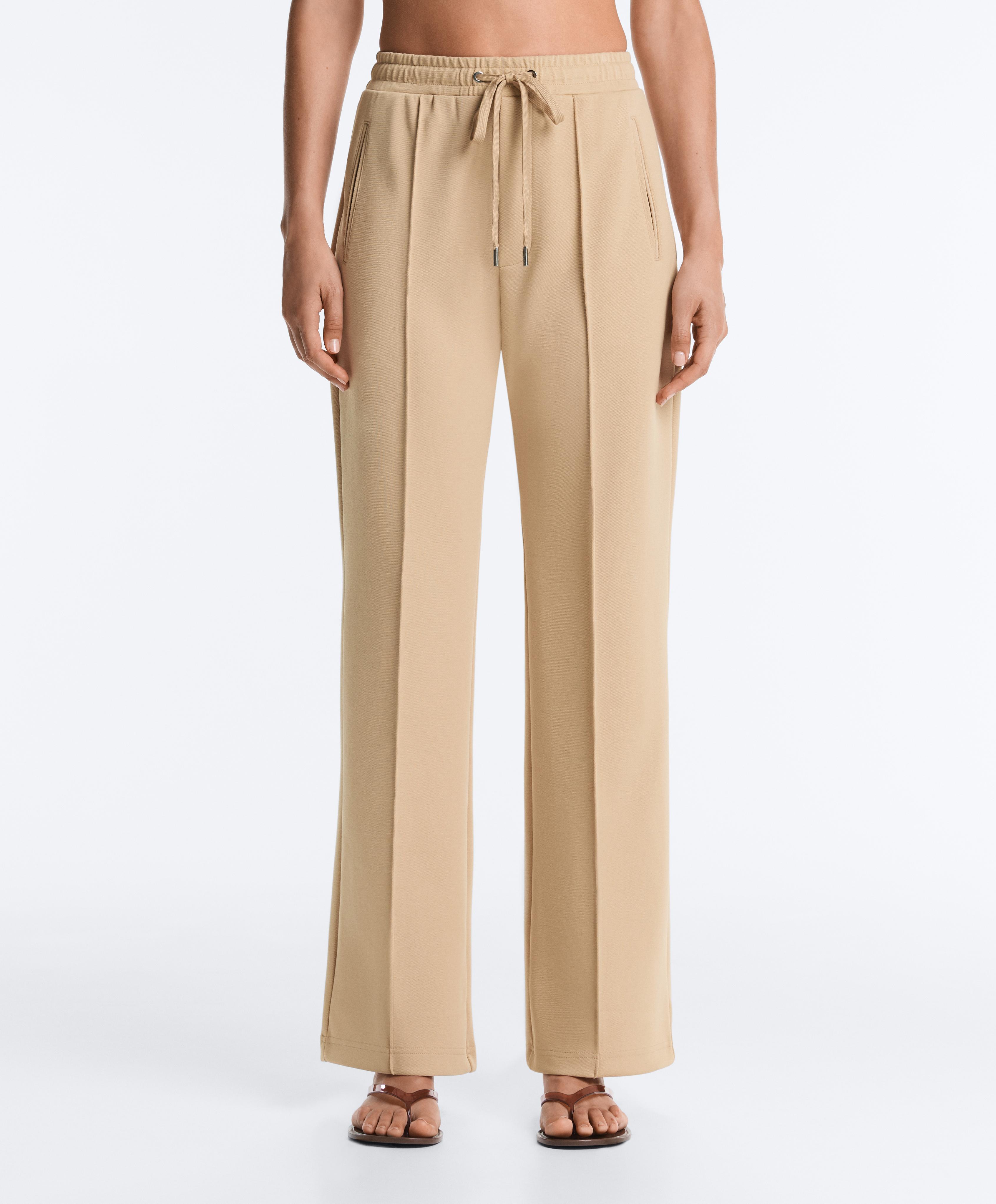 Cotton piqué straight-leg trousers — BEIGE