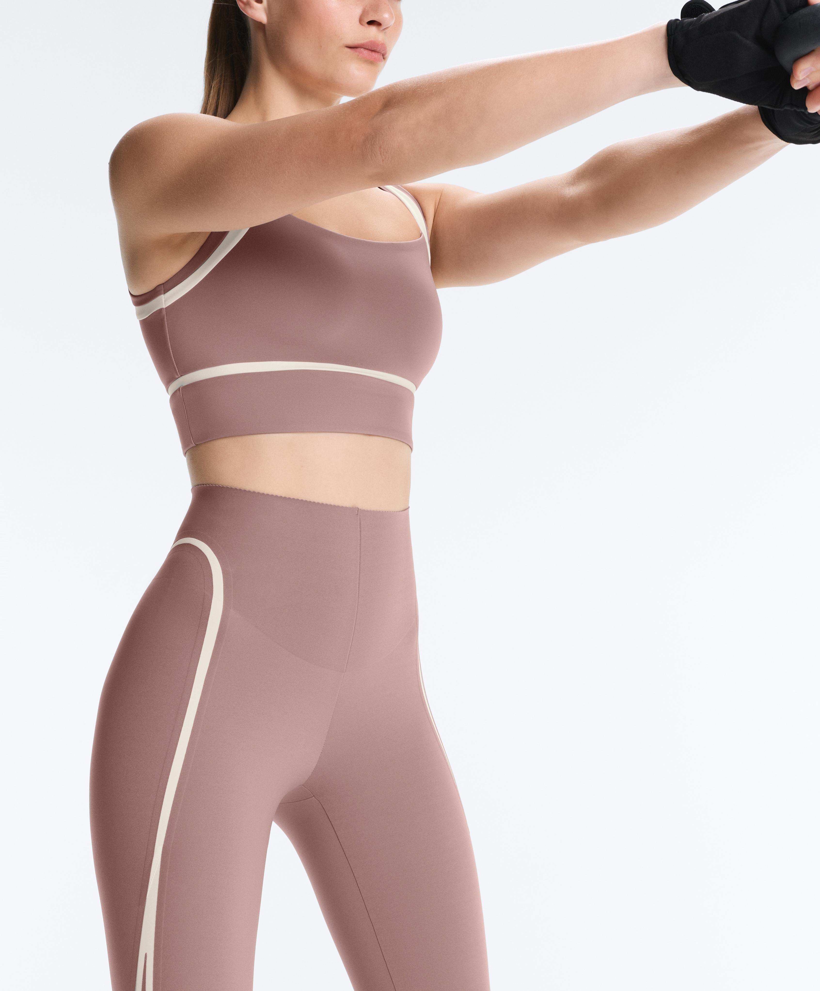 High-rise compressive core-control ankle-length leggings with contrast details — DARK LILAC
