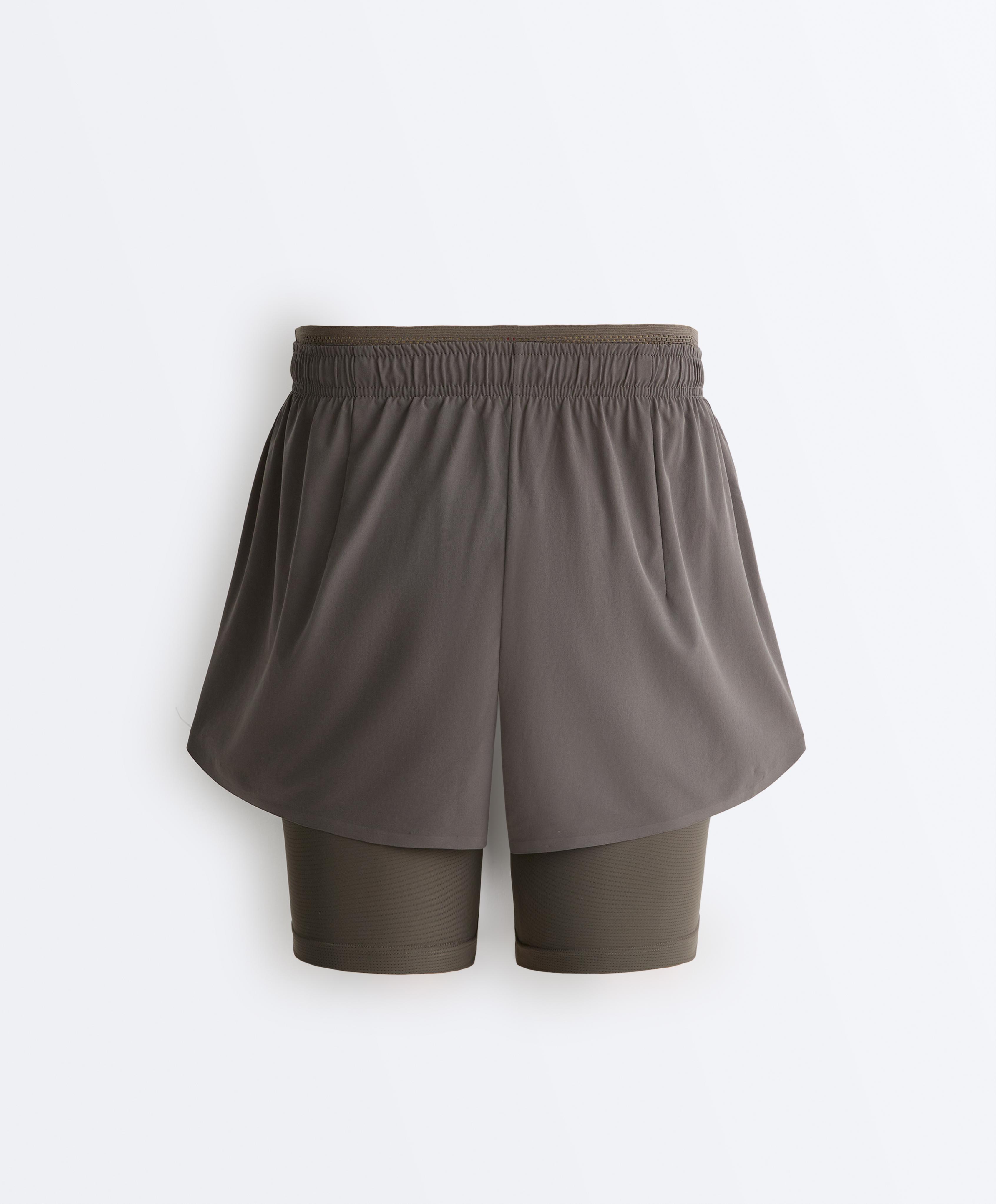 Mid rise 2-in-1 technical shorts — CHARCOAL GREY