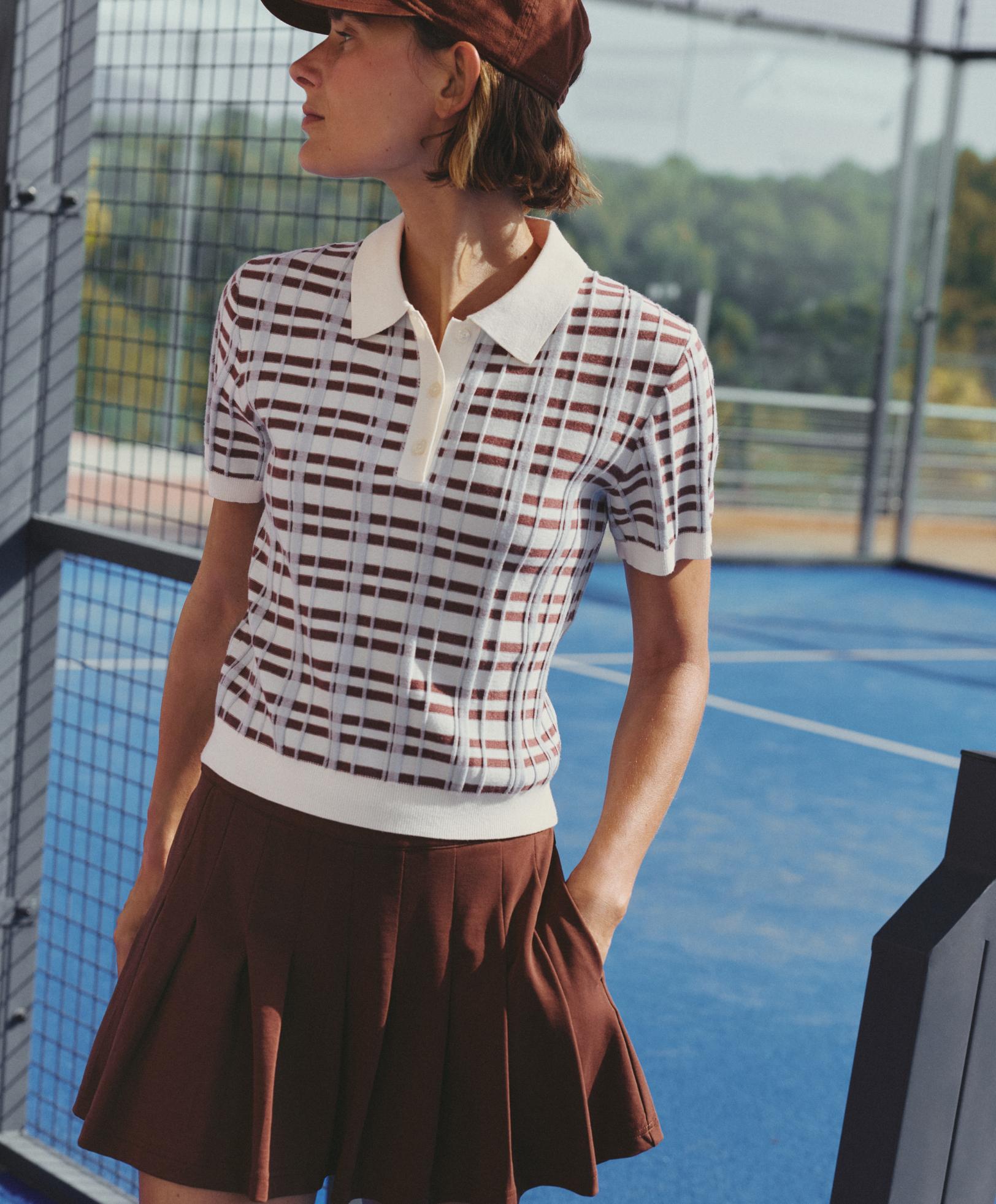 Cotton piqué pleated mini skirt — TERRACOTTA
