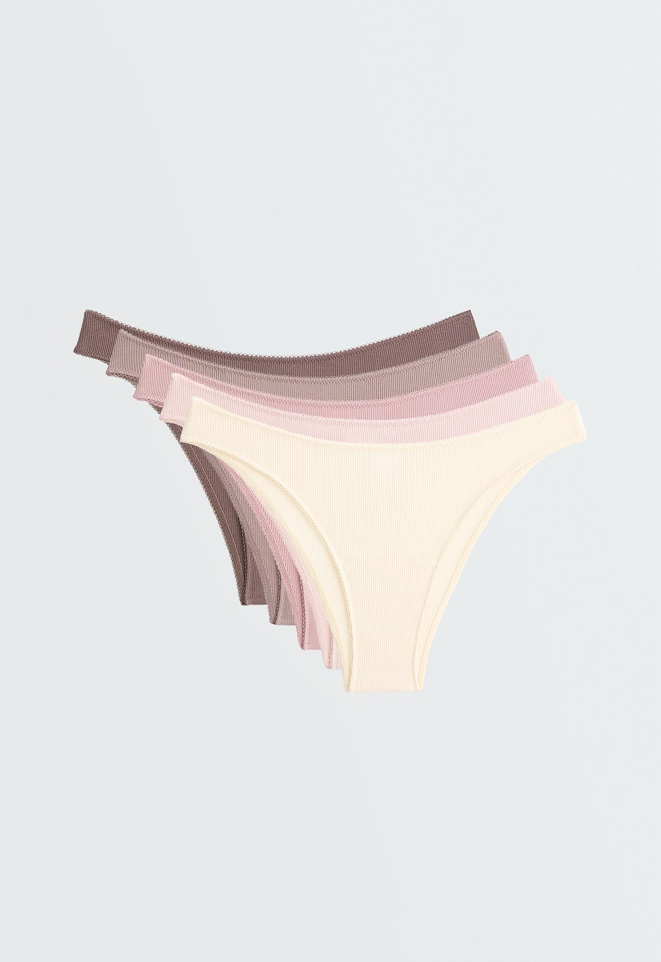 5 cotton rib U-cut Brazilian briefs — FADED PINK